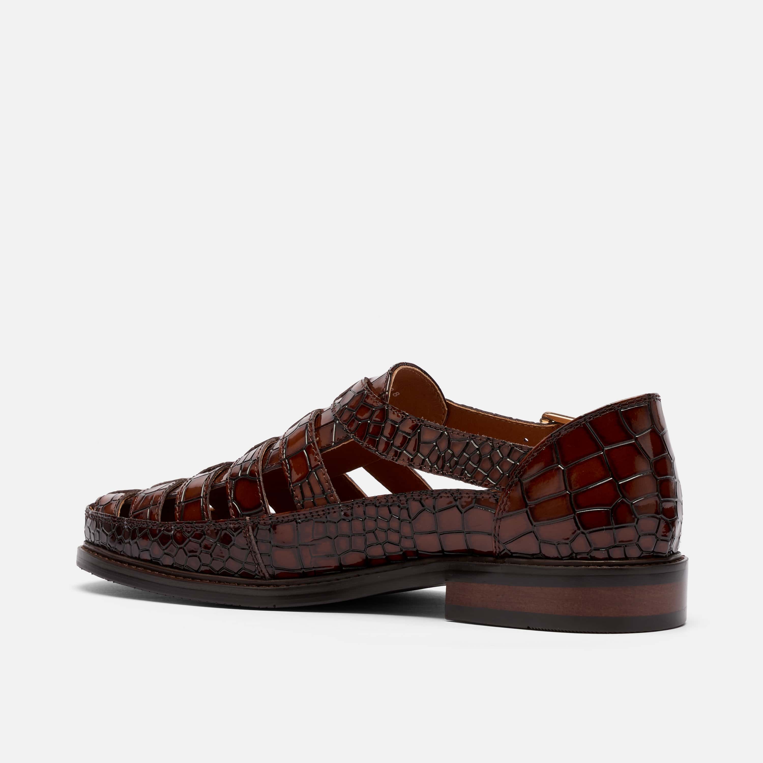 Mariner Brown Crocskin Leather Fisherman Sandals Mariner Brown Crocskin Leather Fisherman Sandals