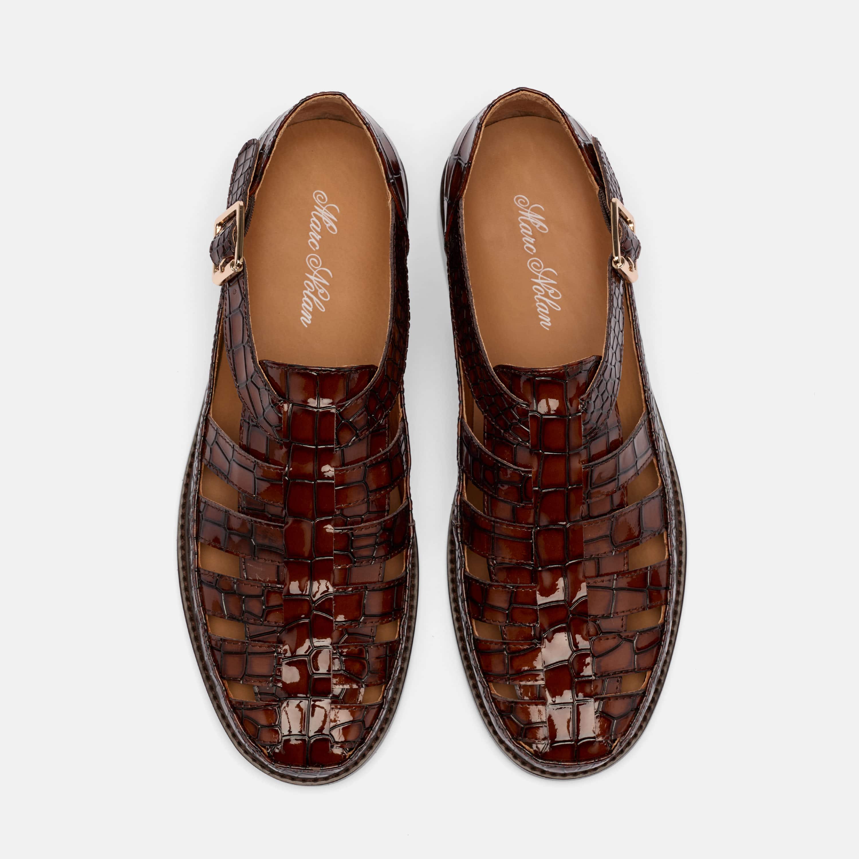Mariner Brown Crocskin Leather Fisherman Sandals