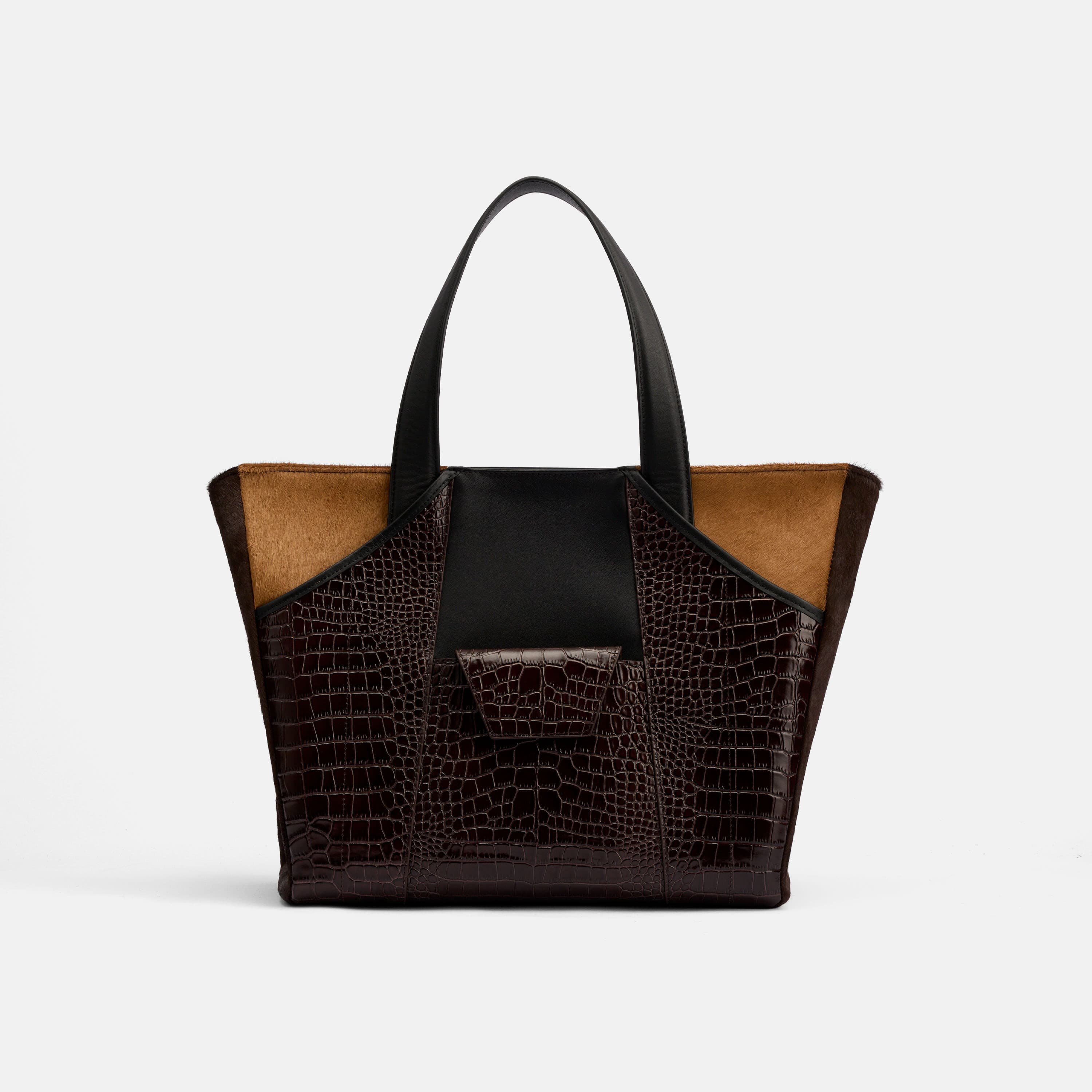 Marissa Structured Tote - Dark Brown Croc Leather