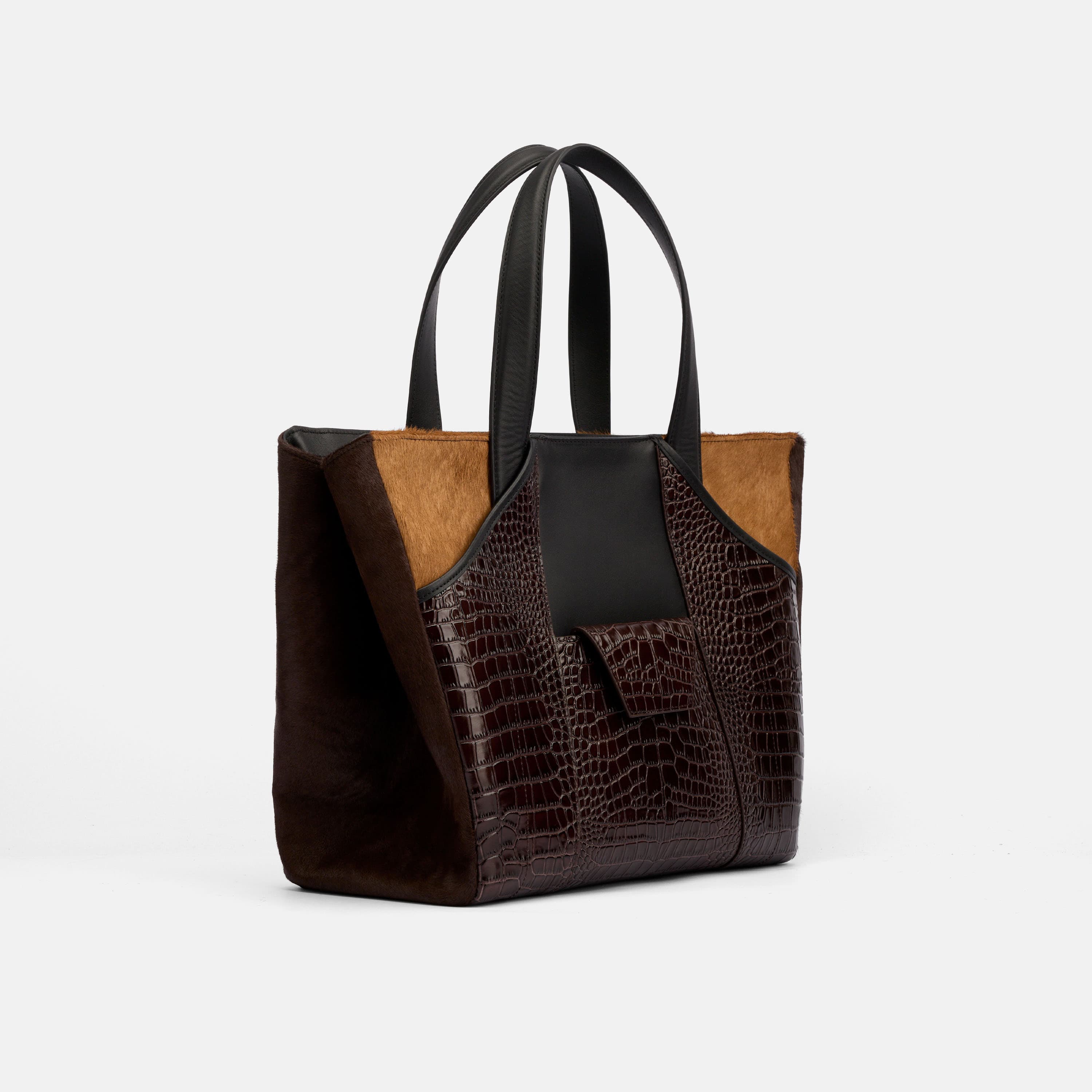 Marissa Structured Tote - Dark Brown Croc Leather