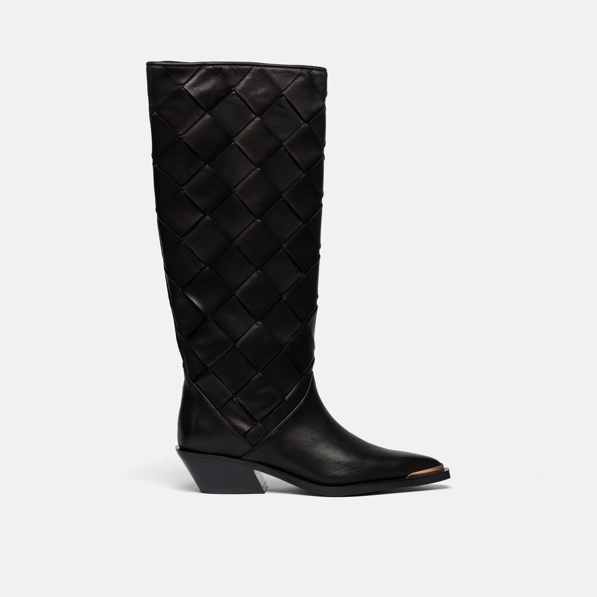 Maverick Black Woven Leather Knee-High Boot