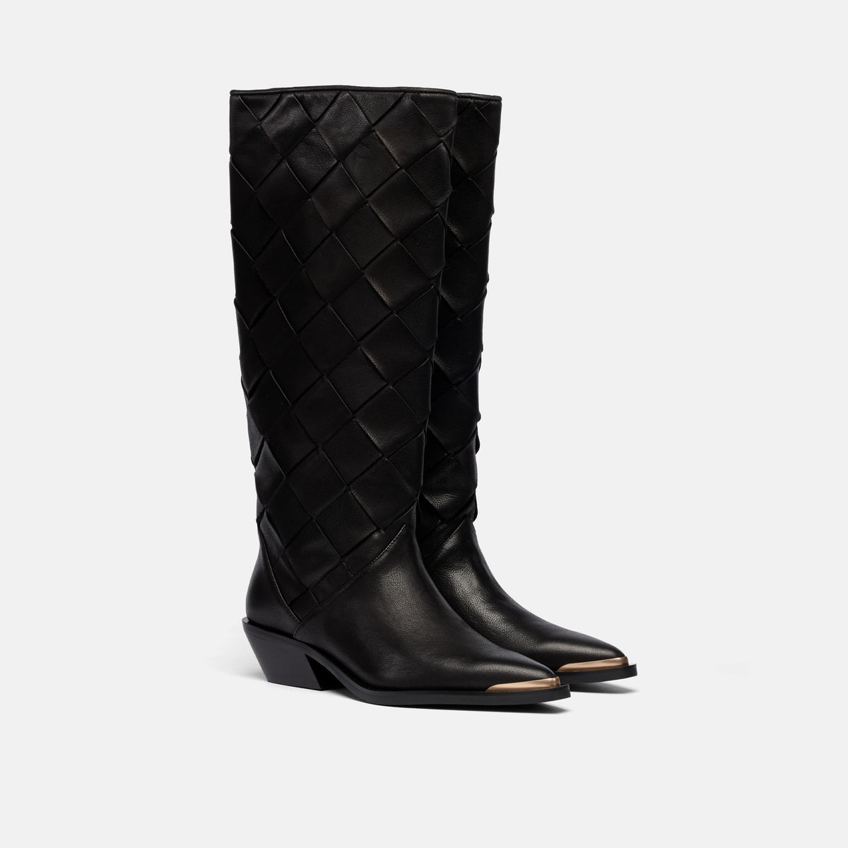 Maverick Black Woven Leather Knee-High Boot