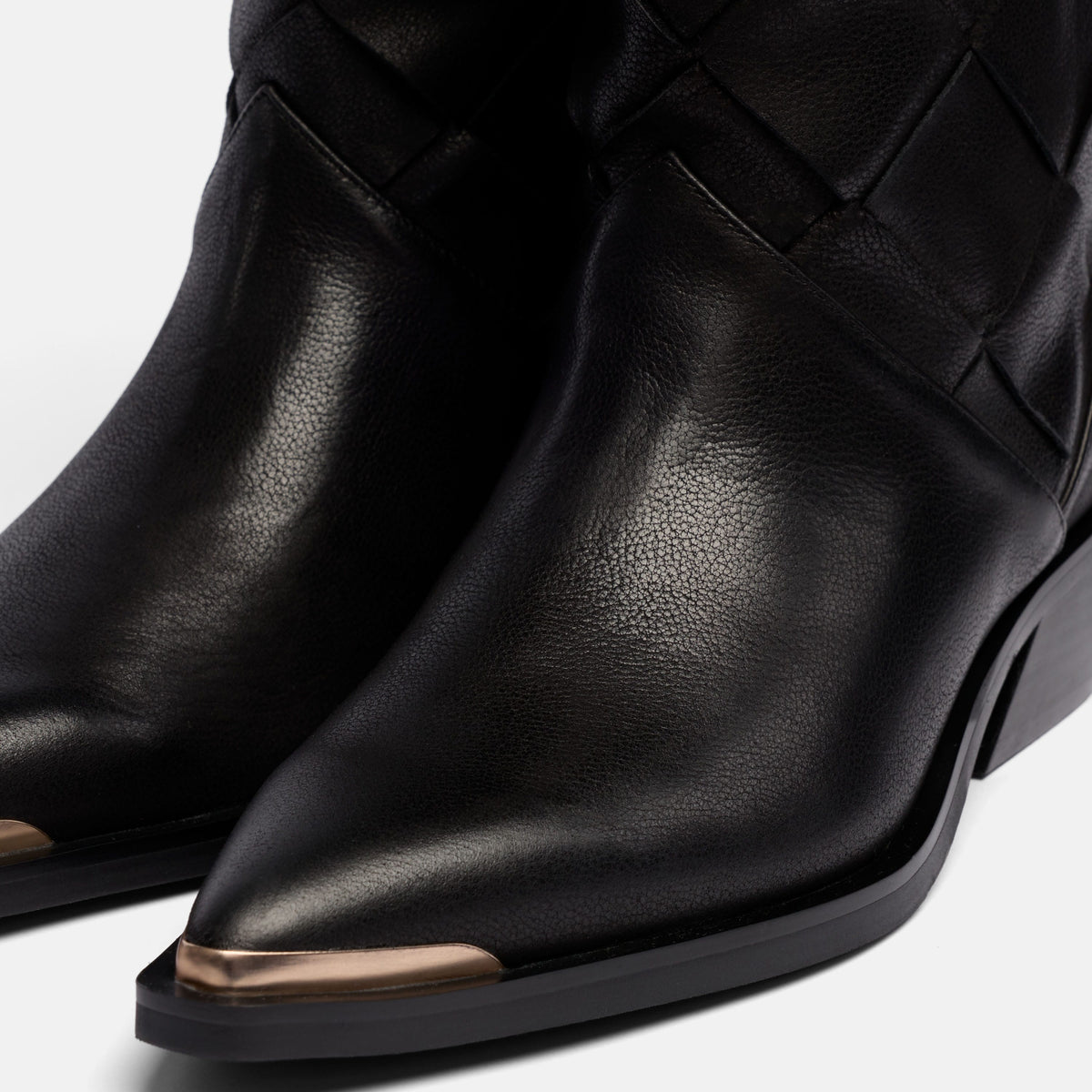 Maverick Black Woven Leather Knee-High Boot
