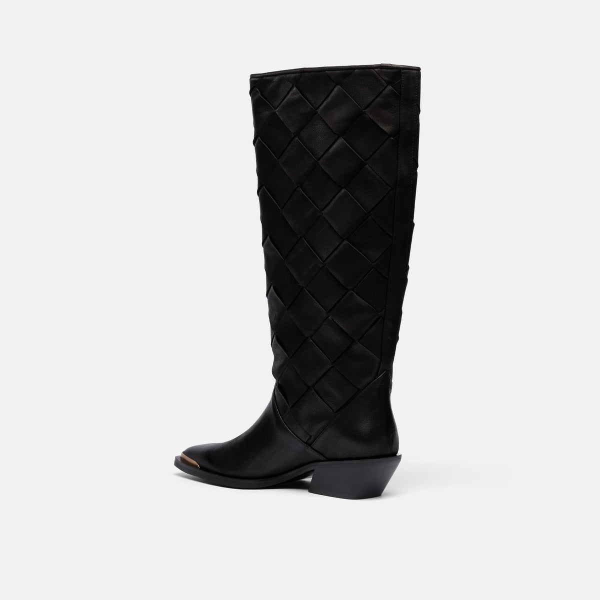 Maverick Black Woven Leather Knee-High Boot