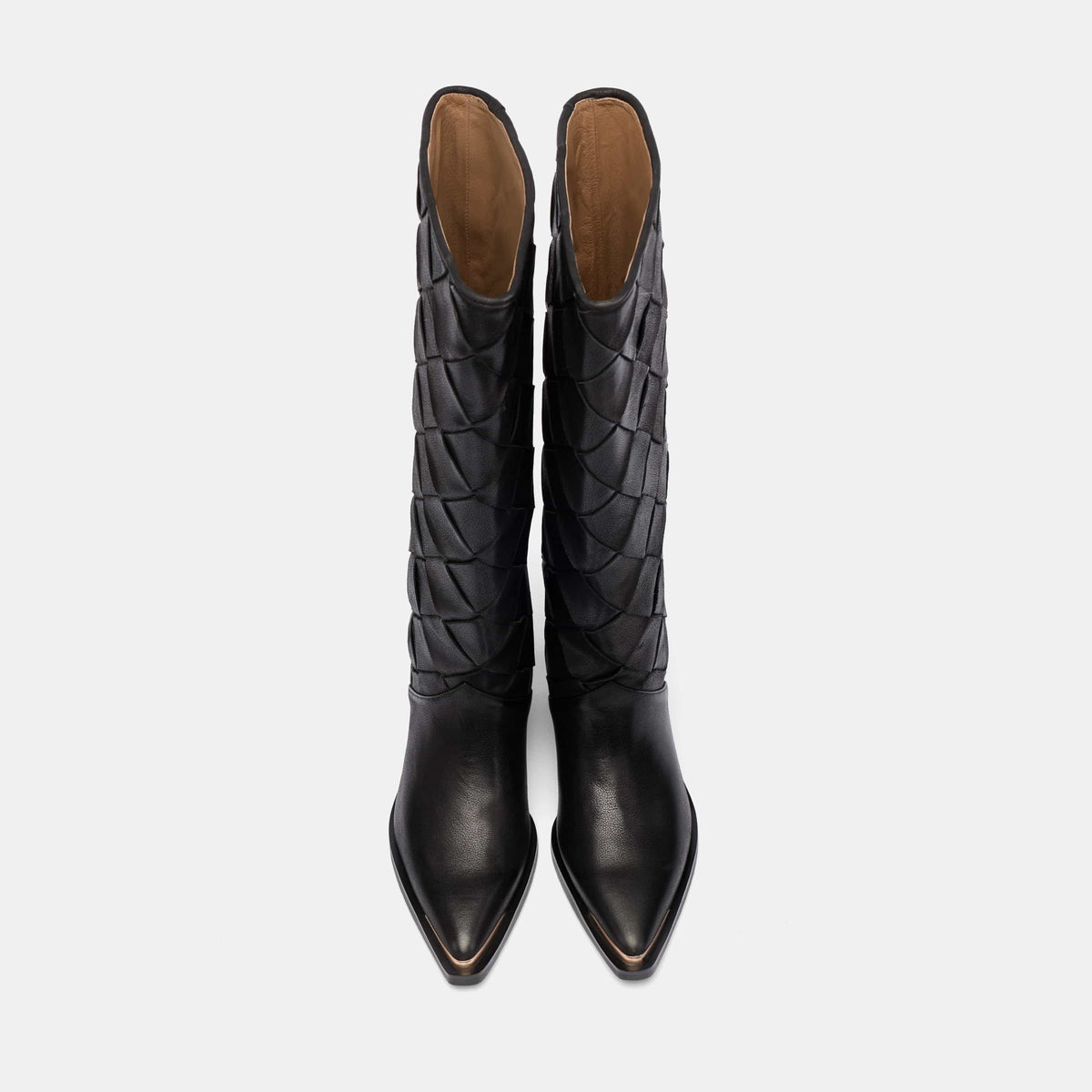 Maverick Black Woven Leather Knee-High Boot