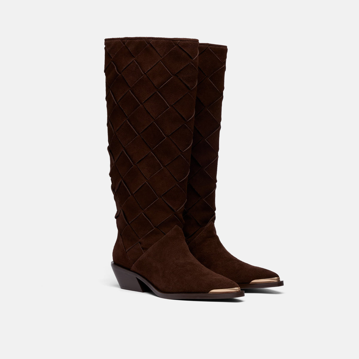 Maverick Brown Woven Suede Knee-High Boot