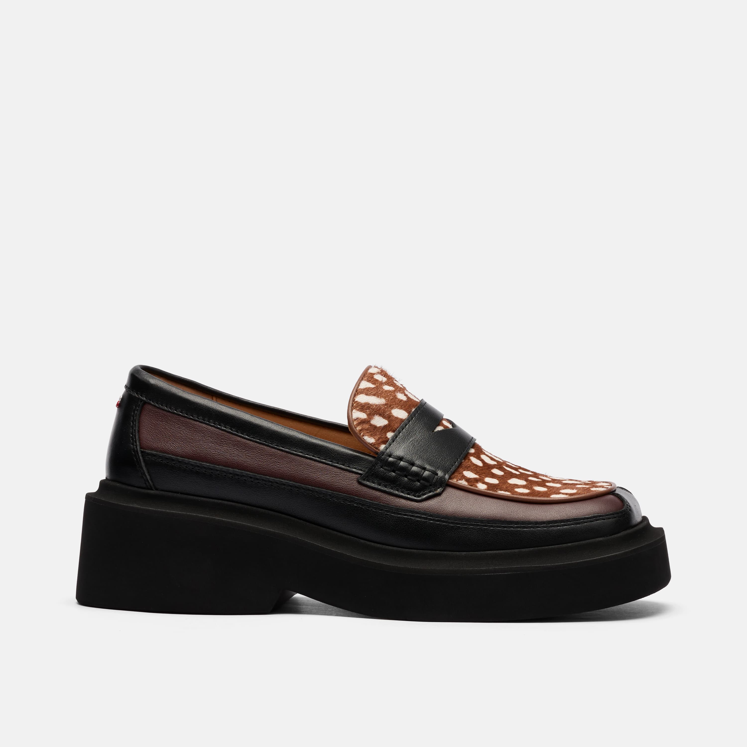 Melba Penny Loafer – Burgundy Spotted Calf Hair