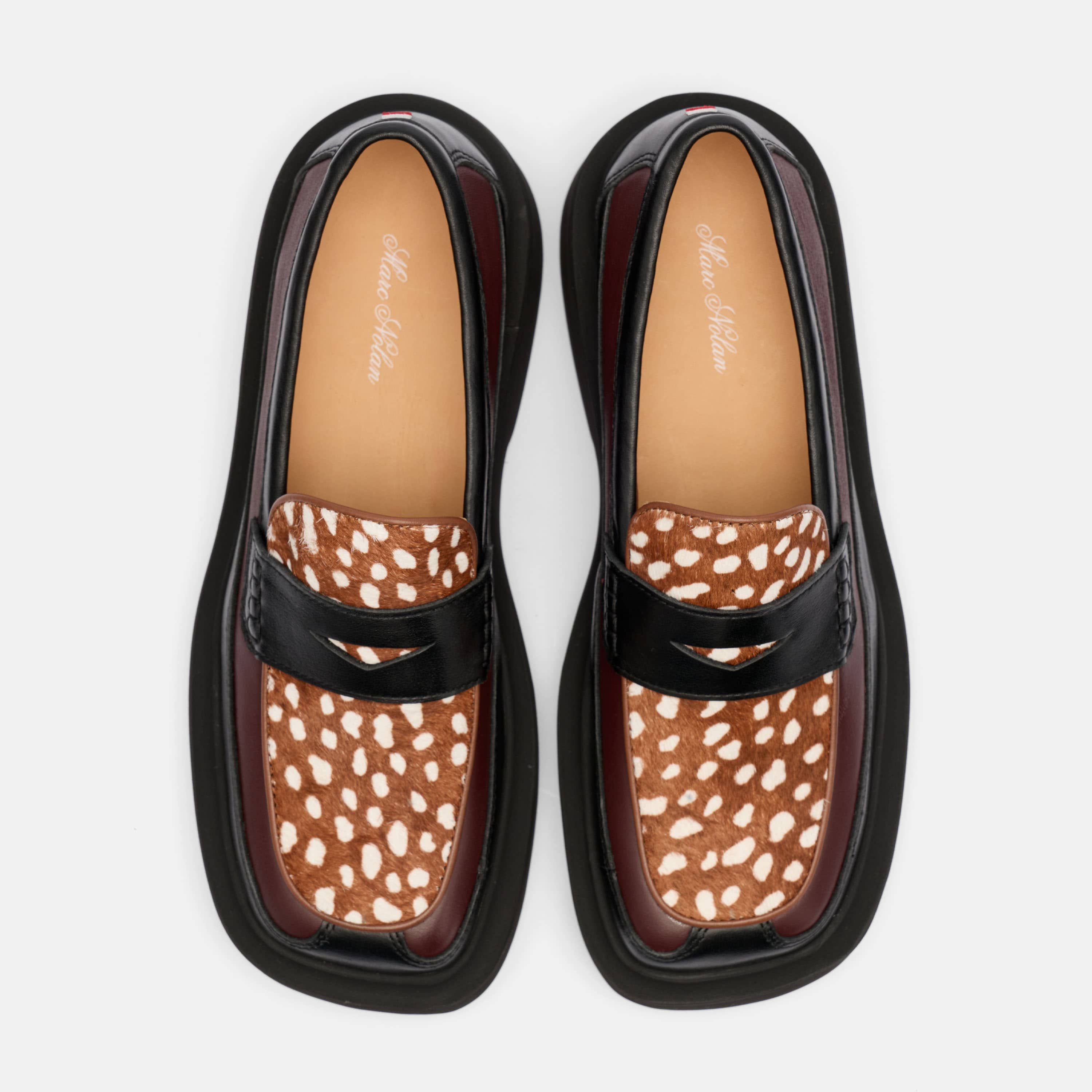 Melba Penny Loafer – Burgundy Spotted Calf Hair