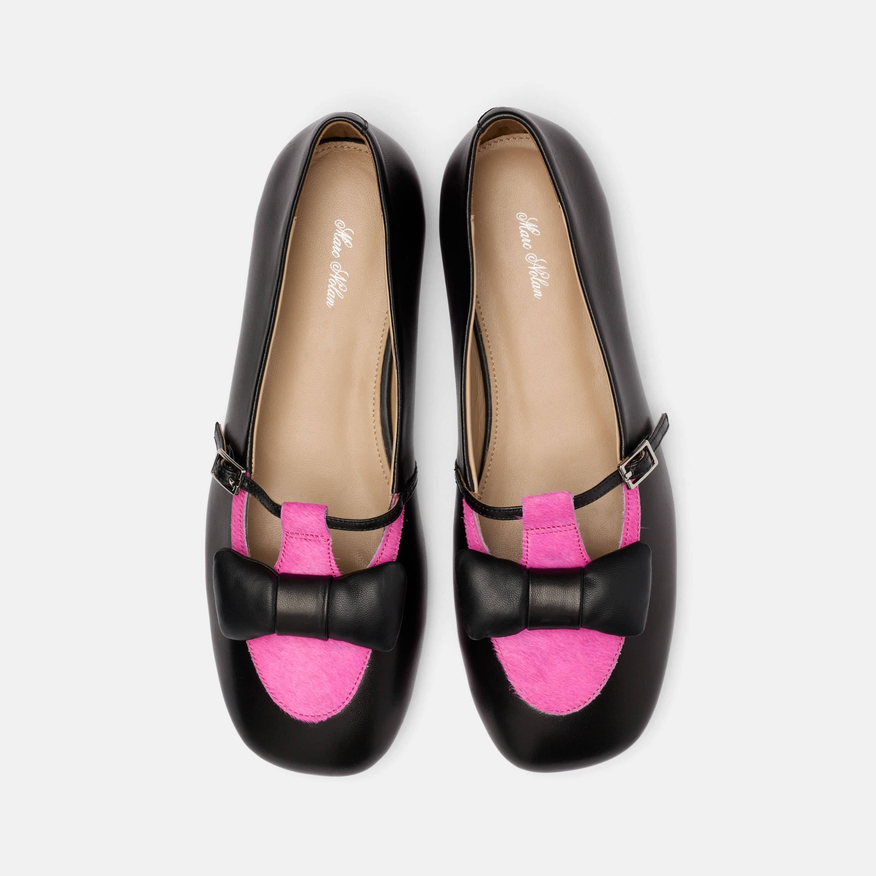 Mina Black/Magenta Leather Mary Jane Flats
