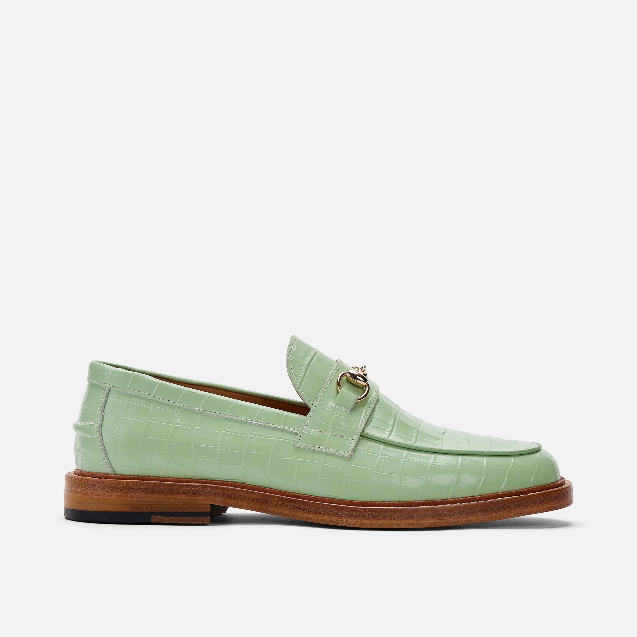 MEN'S LOAFER WITH HORSEBIT IN MINT GREEN MONOGRAM JACQUARD FABRIC