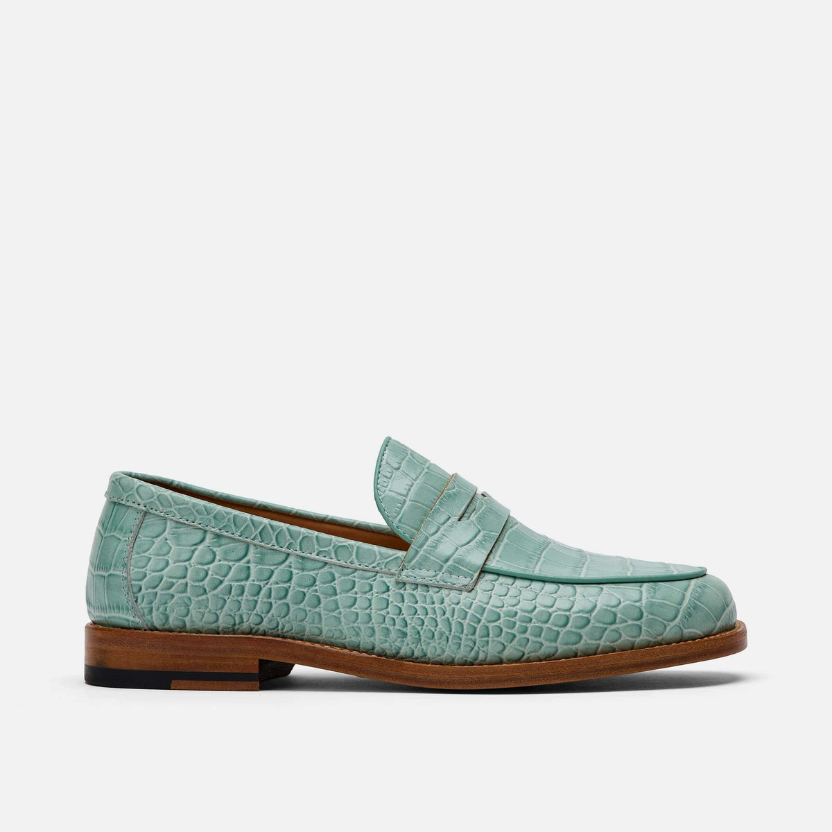 Ms. Calum Mint Blue Leather Penny Loafers display picture 1