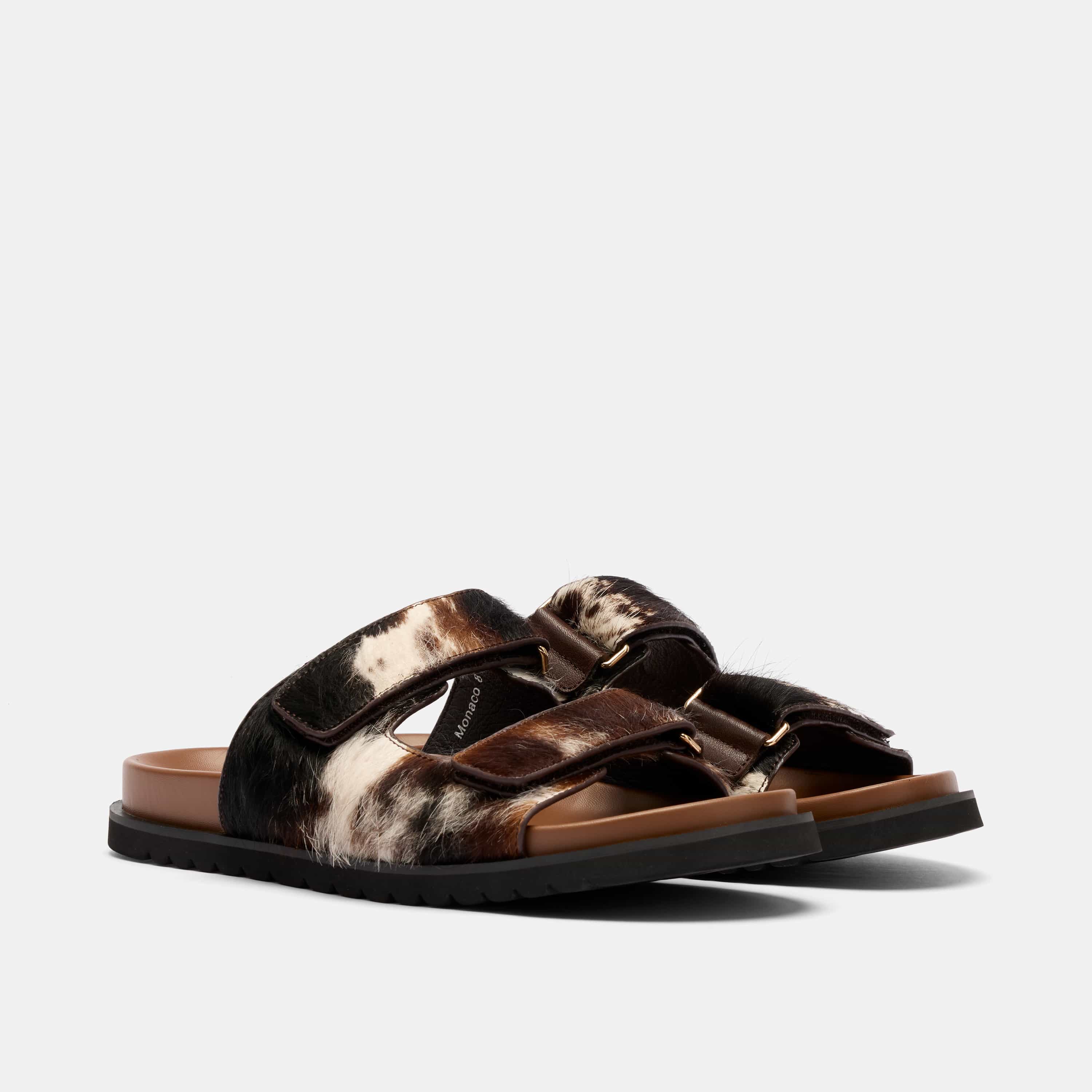 Monaco Dark Horse Pony Hair Strap Sandals