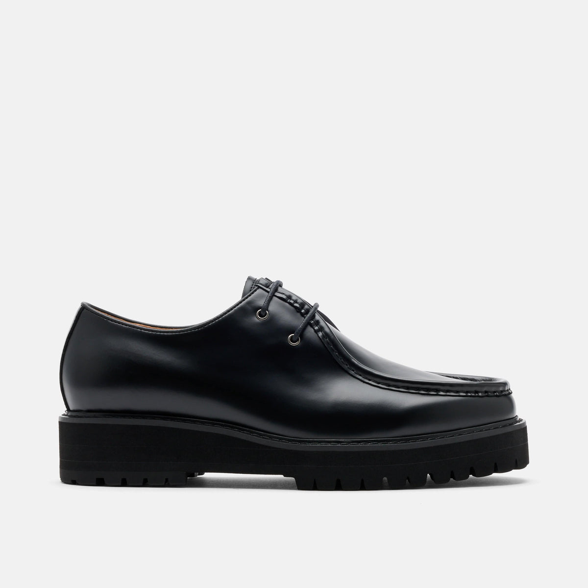 To Boot Black Leather Derby with Moc Toe Black Moc Toe Boots with a slight break in tone at the edge  main image 2