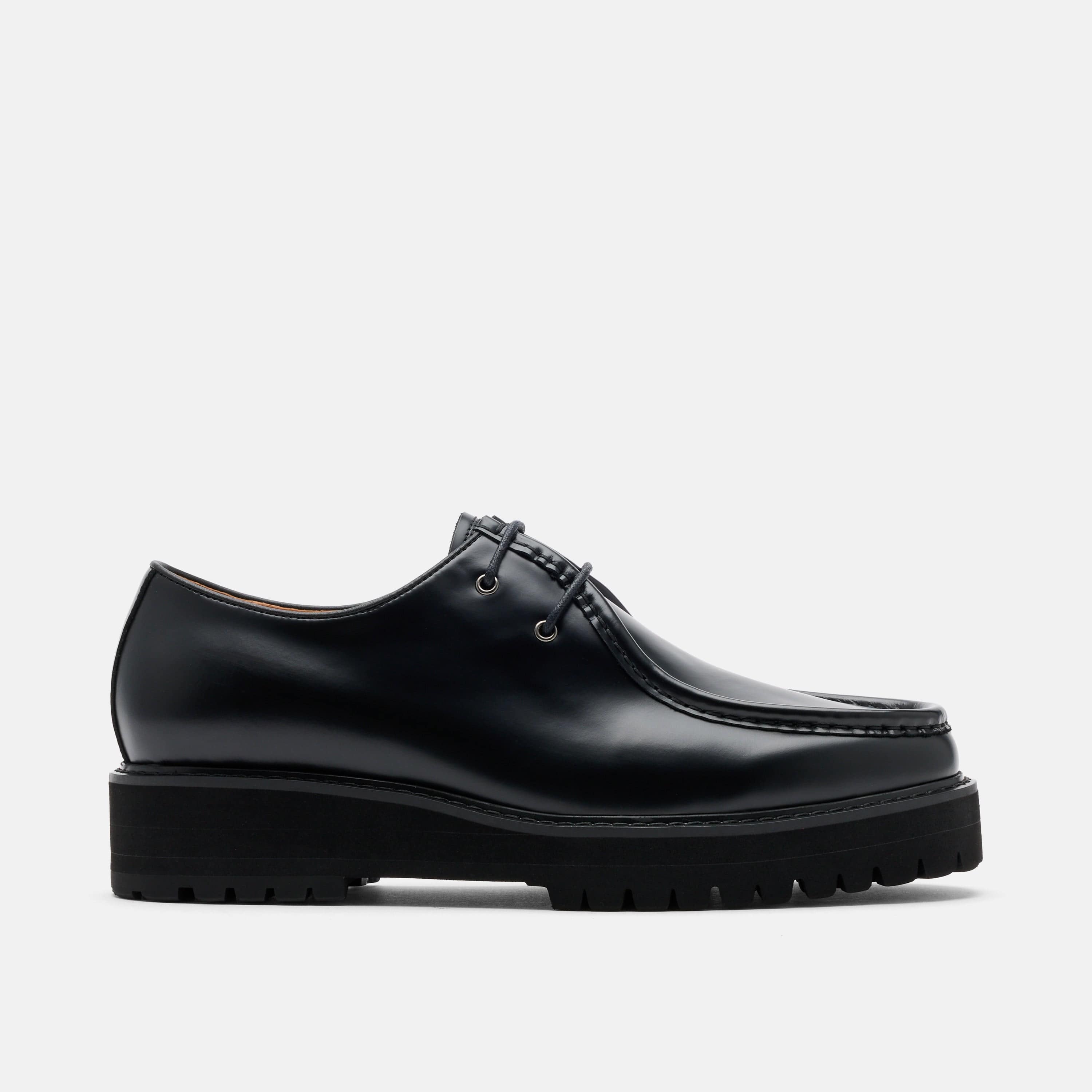 Montana Black Leather Moc Toe Derbys