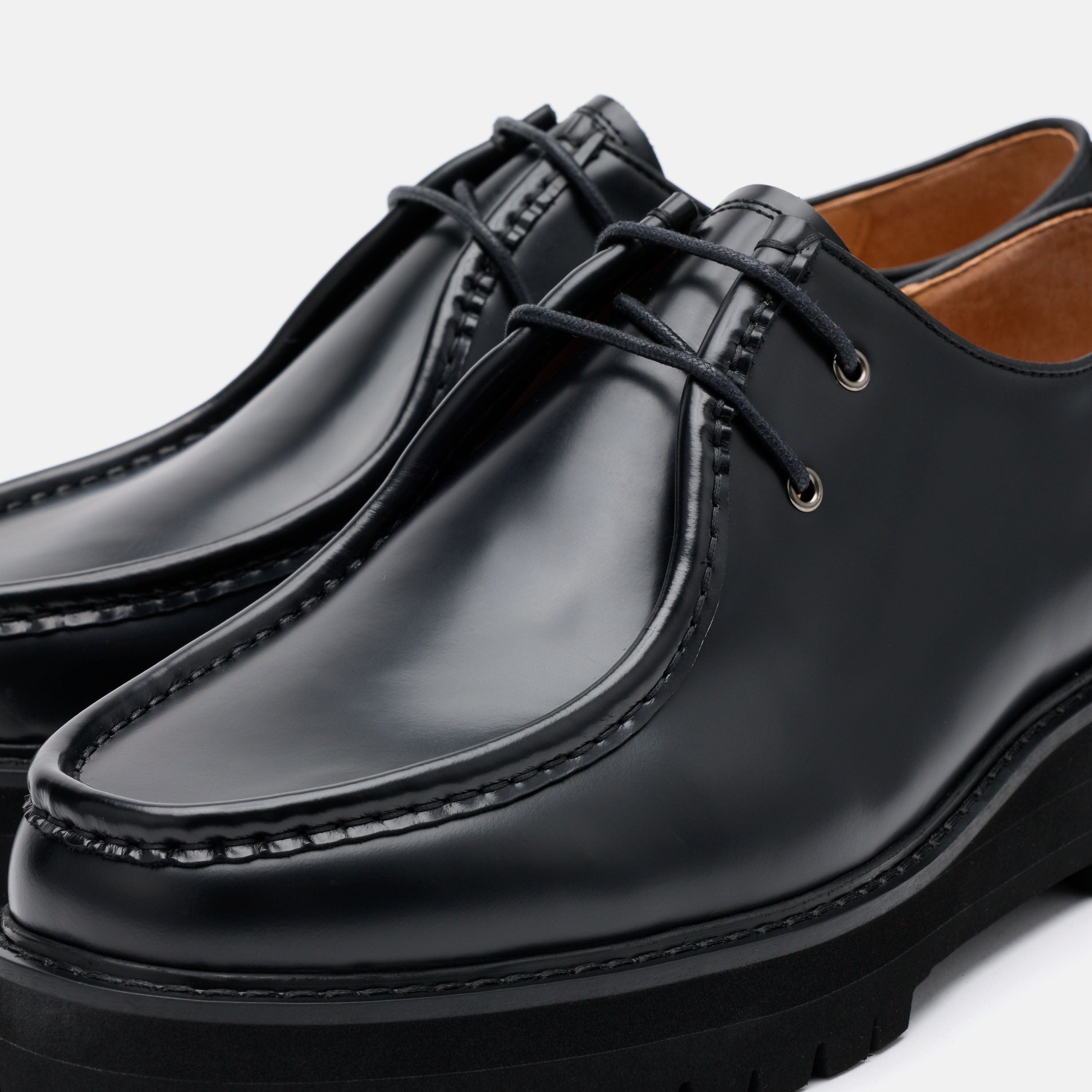Montana Black Leather Moc Toe Derbys