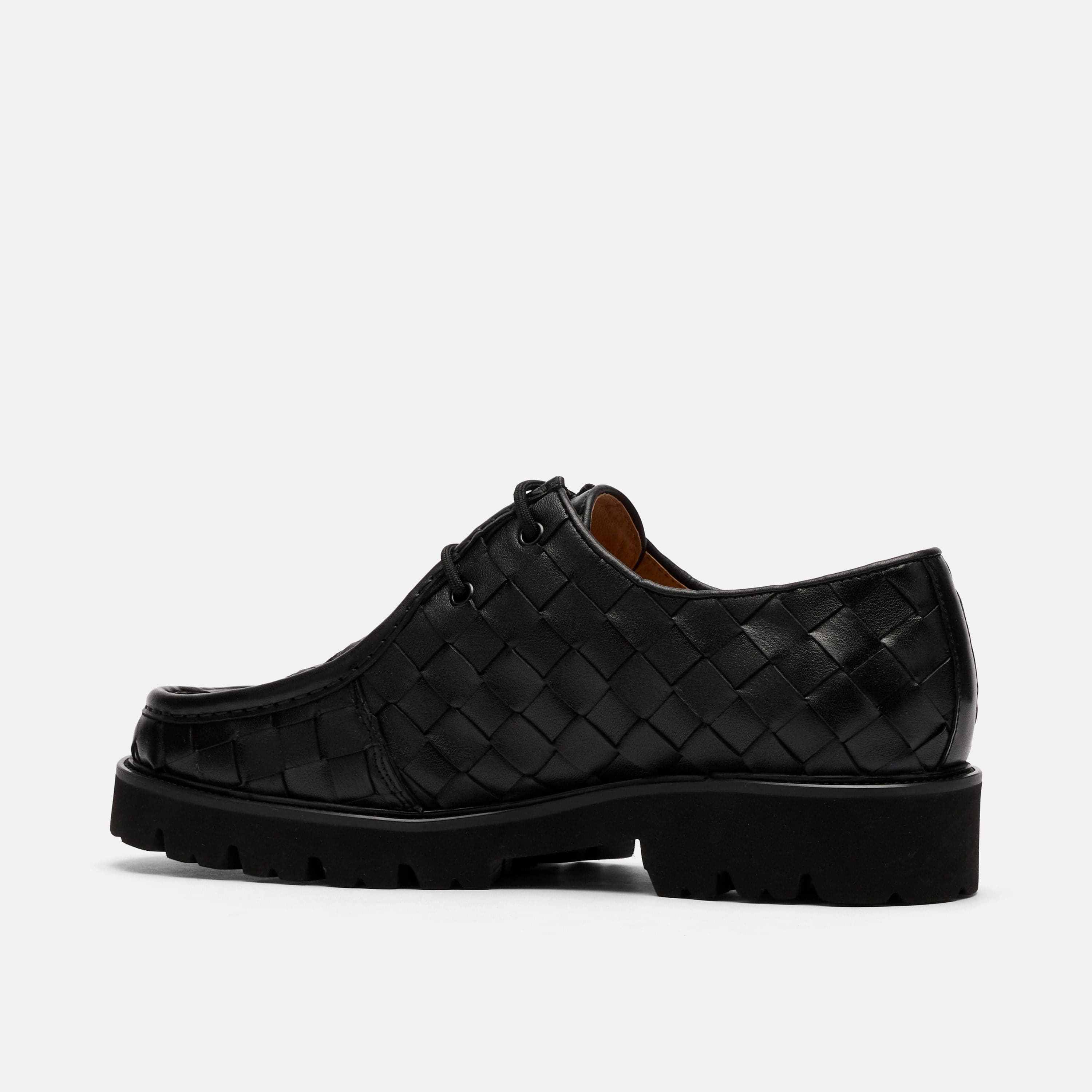 Montana Black Woven Leather Moc Toe Derbys