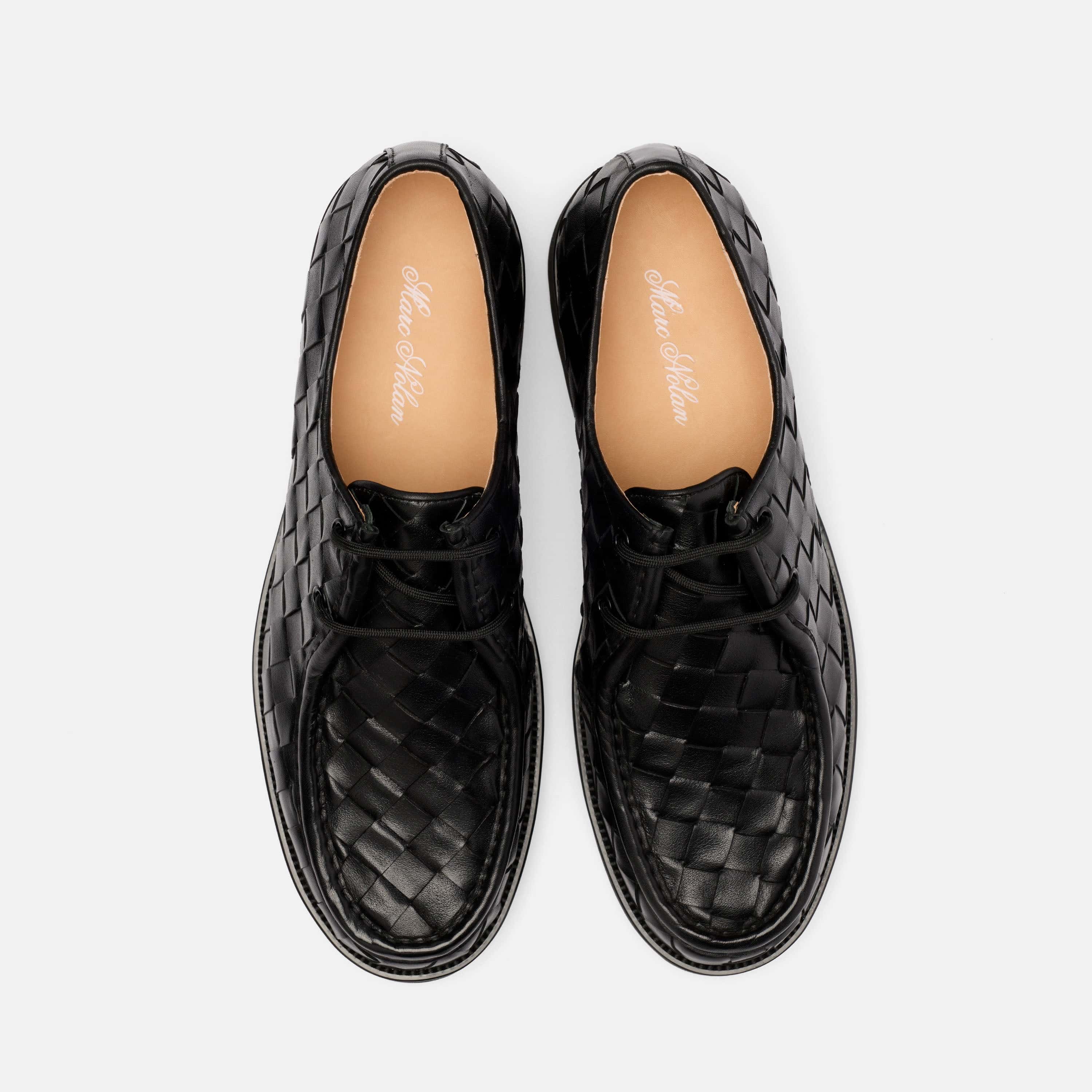 Montana Black Woven Leather Moc Toe Derbys
