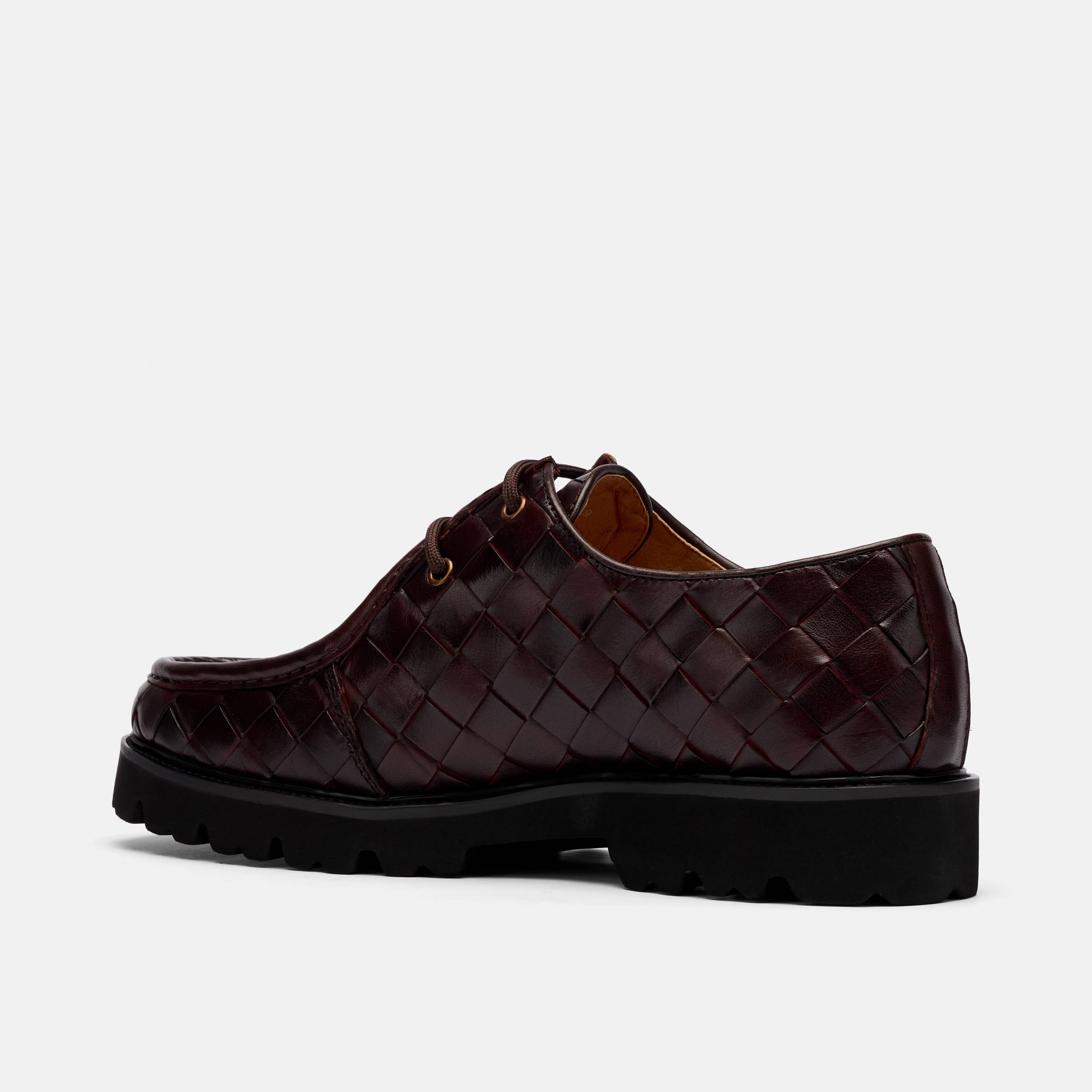 Montana Burgundy Woven Leather Moc Toe Derbys