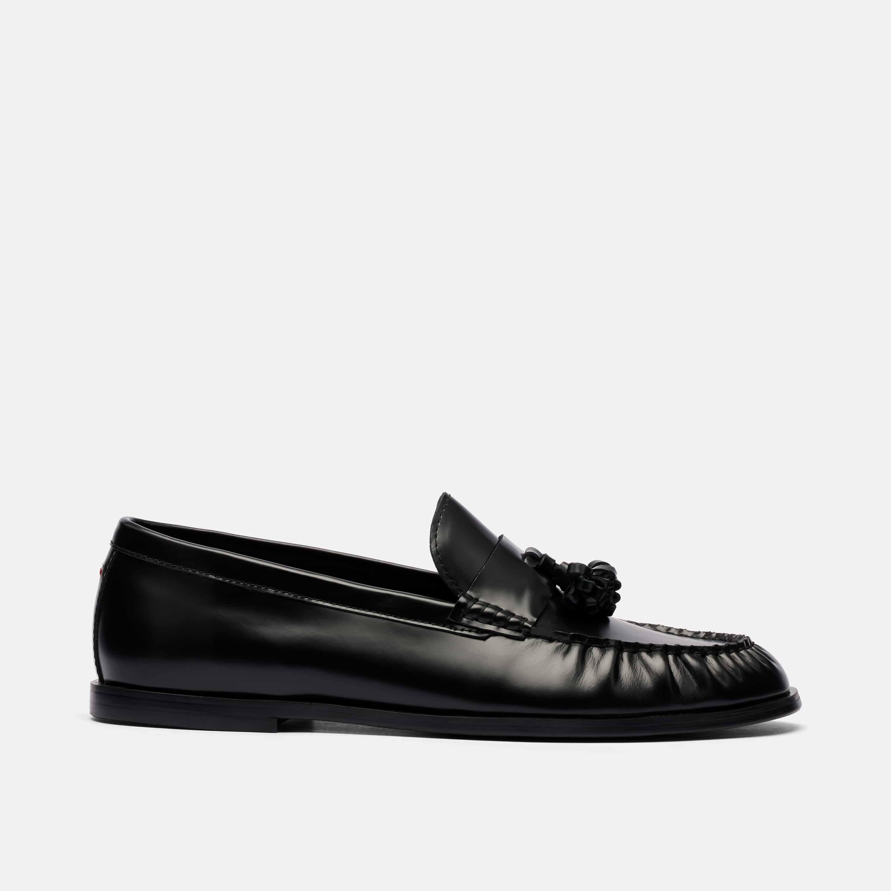 Morgan Black Pleated Leather Tassel Loafers