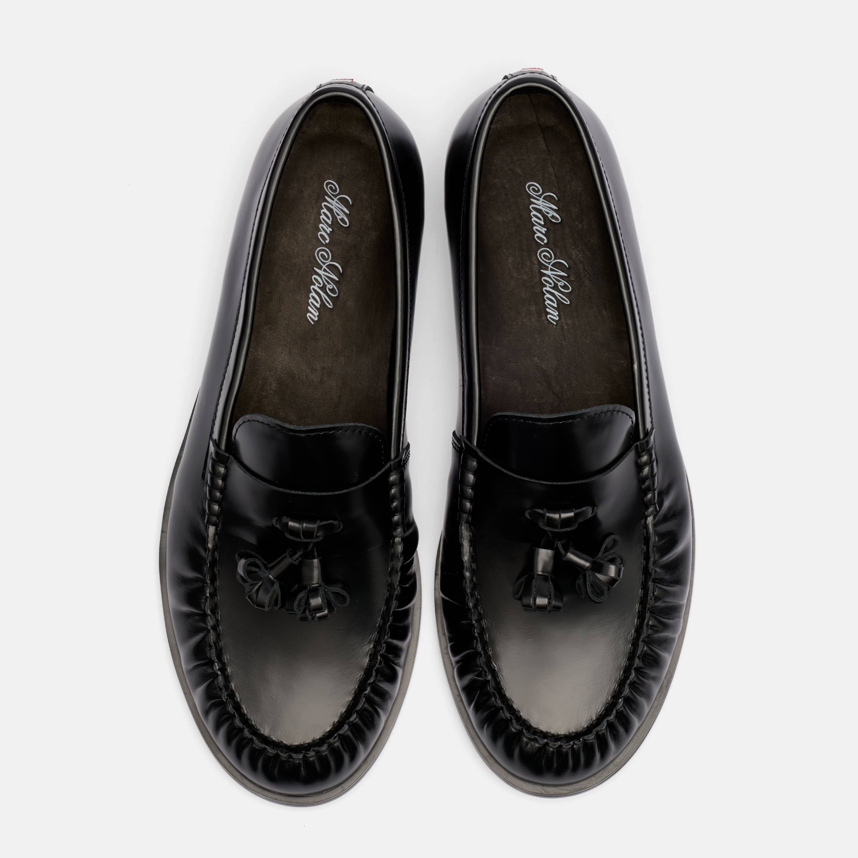Morgan Black Pleated Leather Tassel Loafers