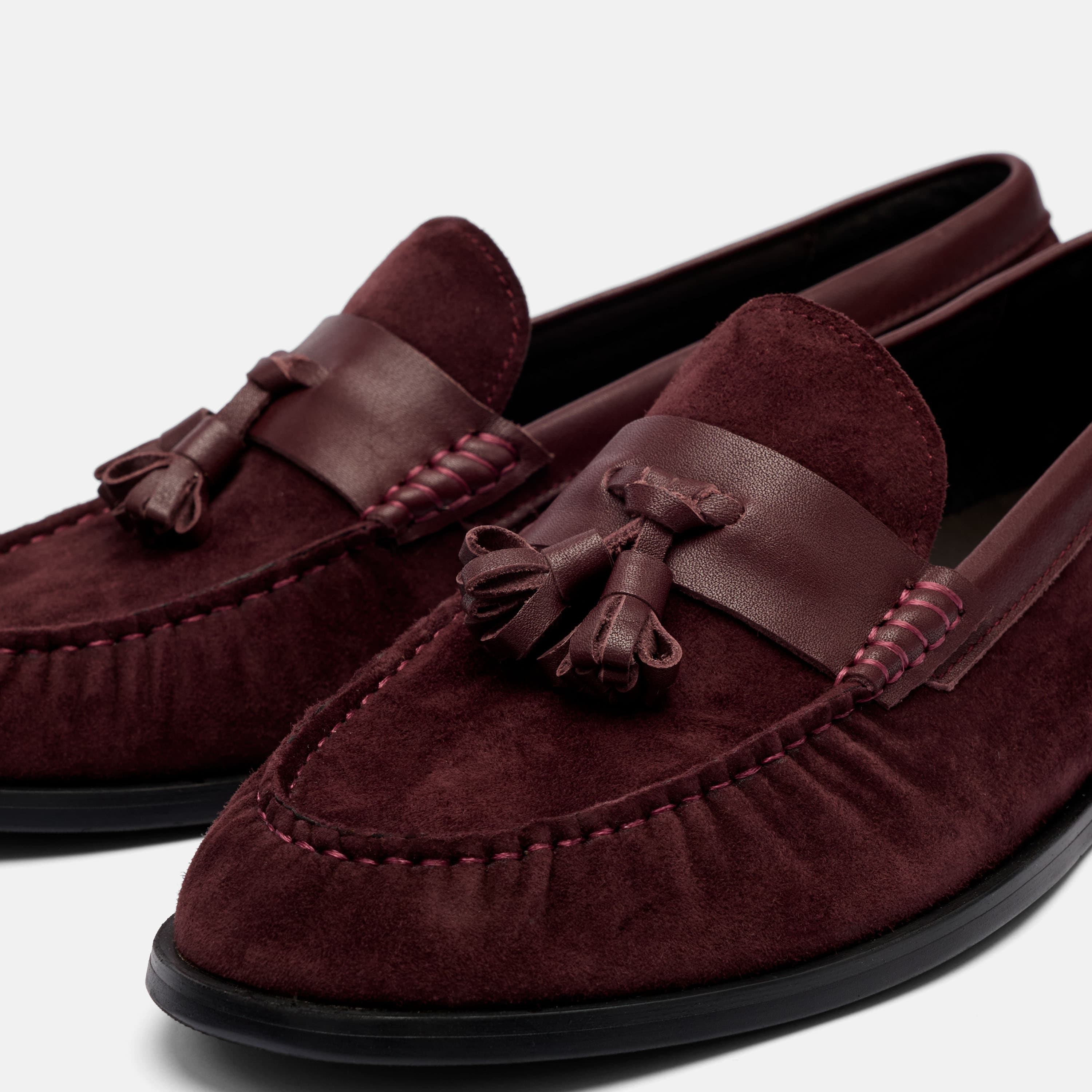 Morgan Burgundy Pleated Suede Tassel Loafers