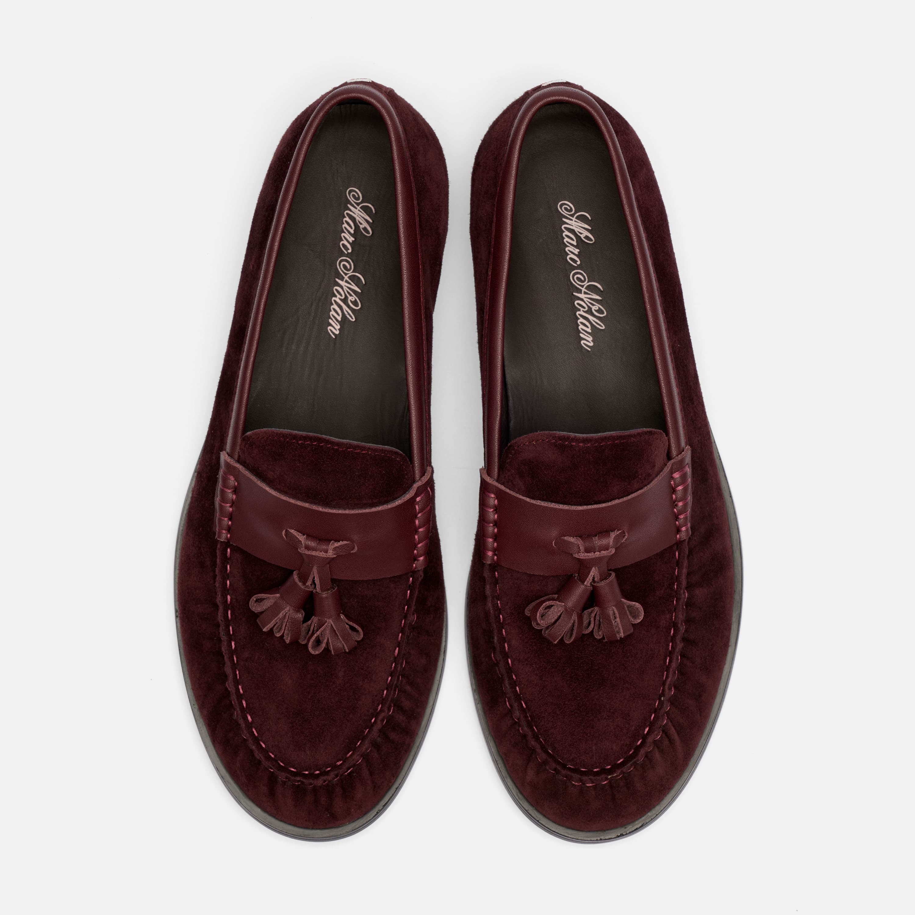 Morgan Burgundy Pleated Suede Tassel Loafers