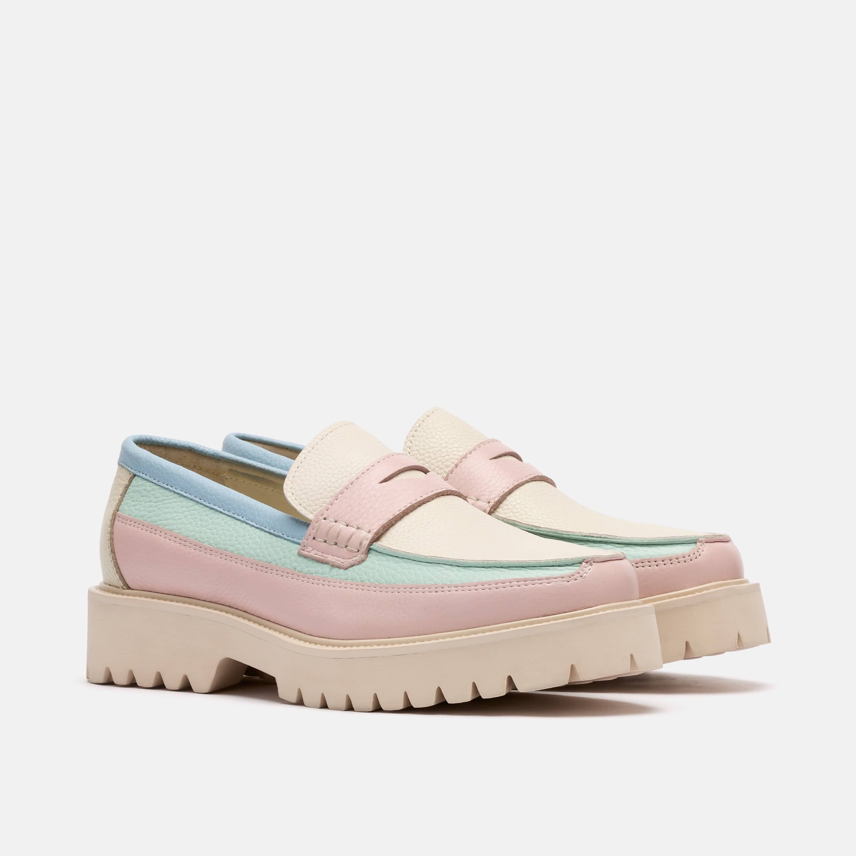 Ms. Adler Pastel Colorblock Leather Lug Penny Loafers