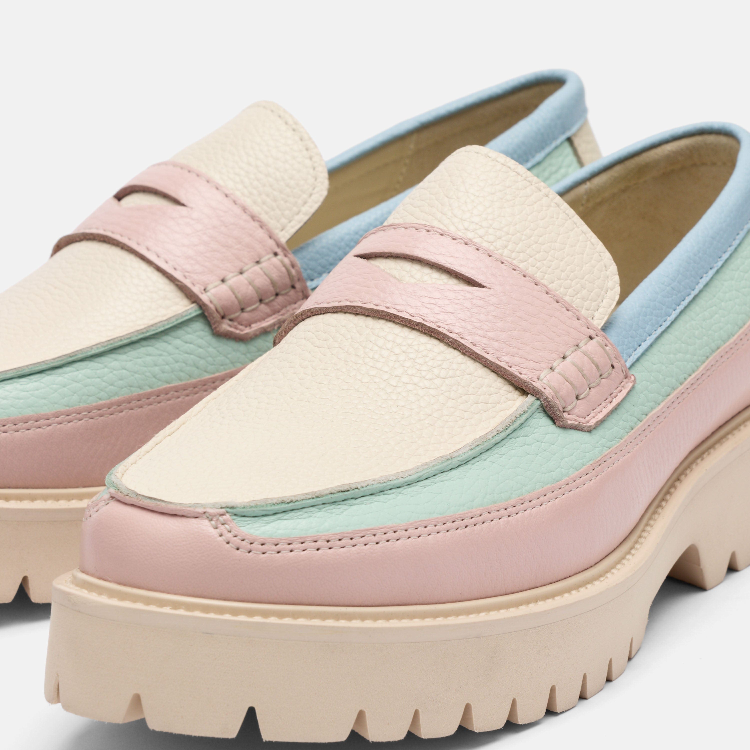 Ms. Adler Pastel Colorblock Leather Lug Penny Loafers