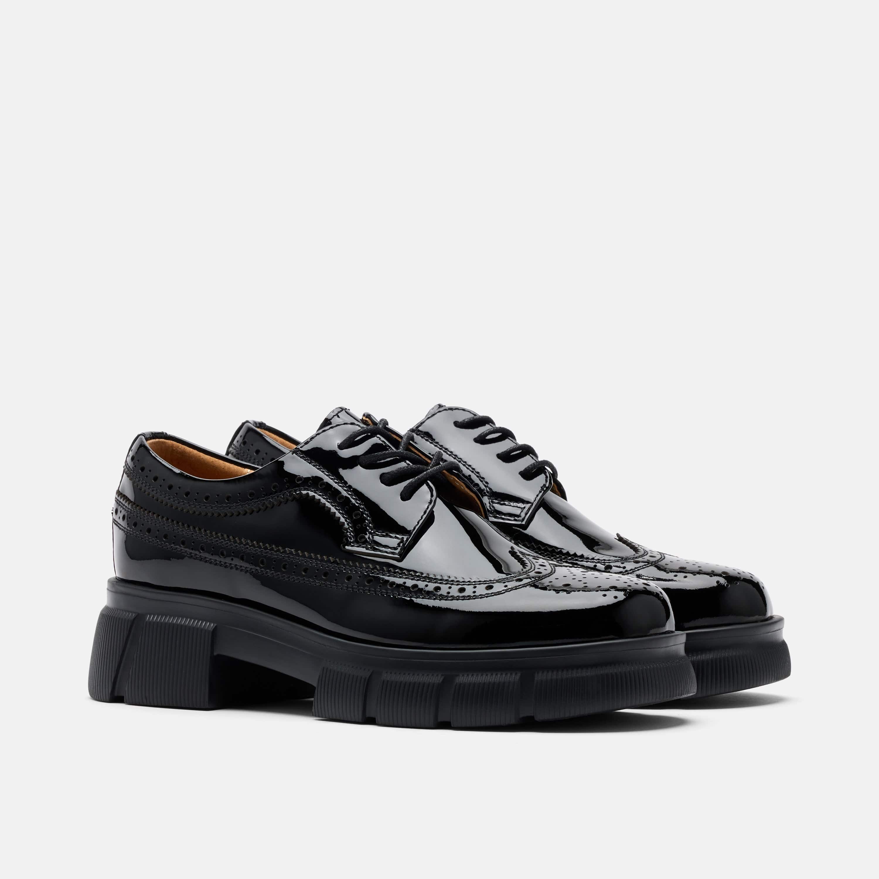 Ms. Alexander Black Patent Leather Lug Wingtip Derby