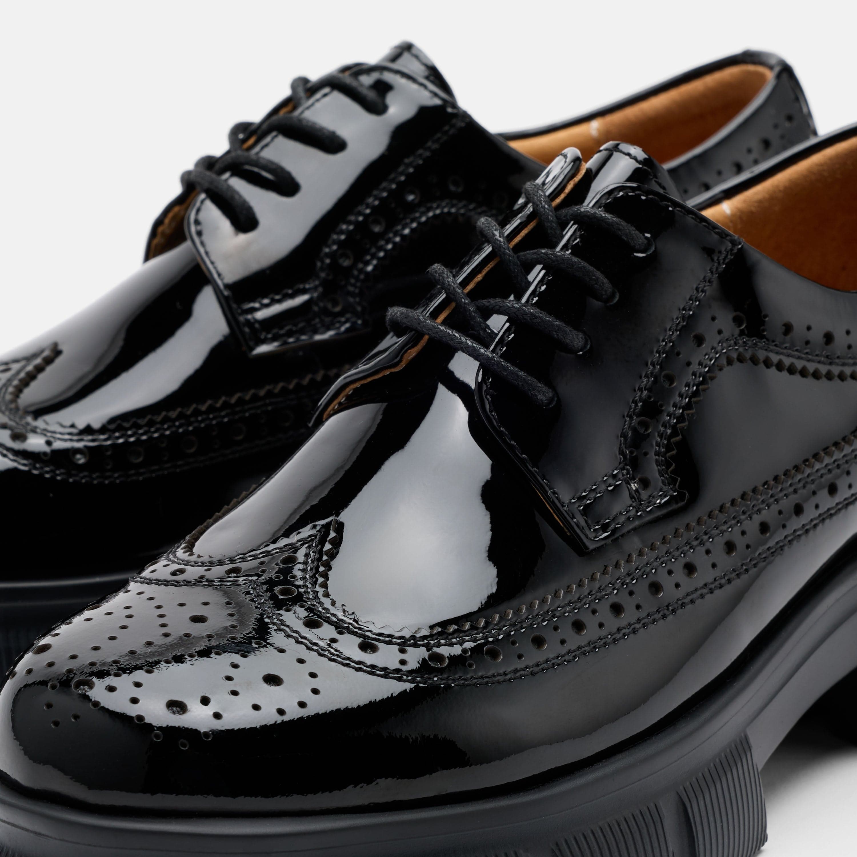 Ms. Alexander Black Patent Leather Lug Wingtip Derby