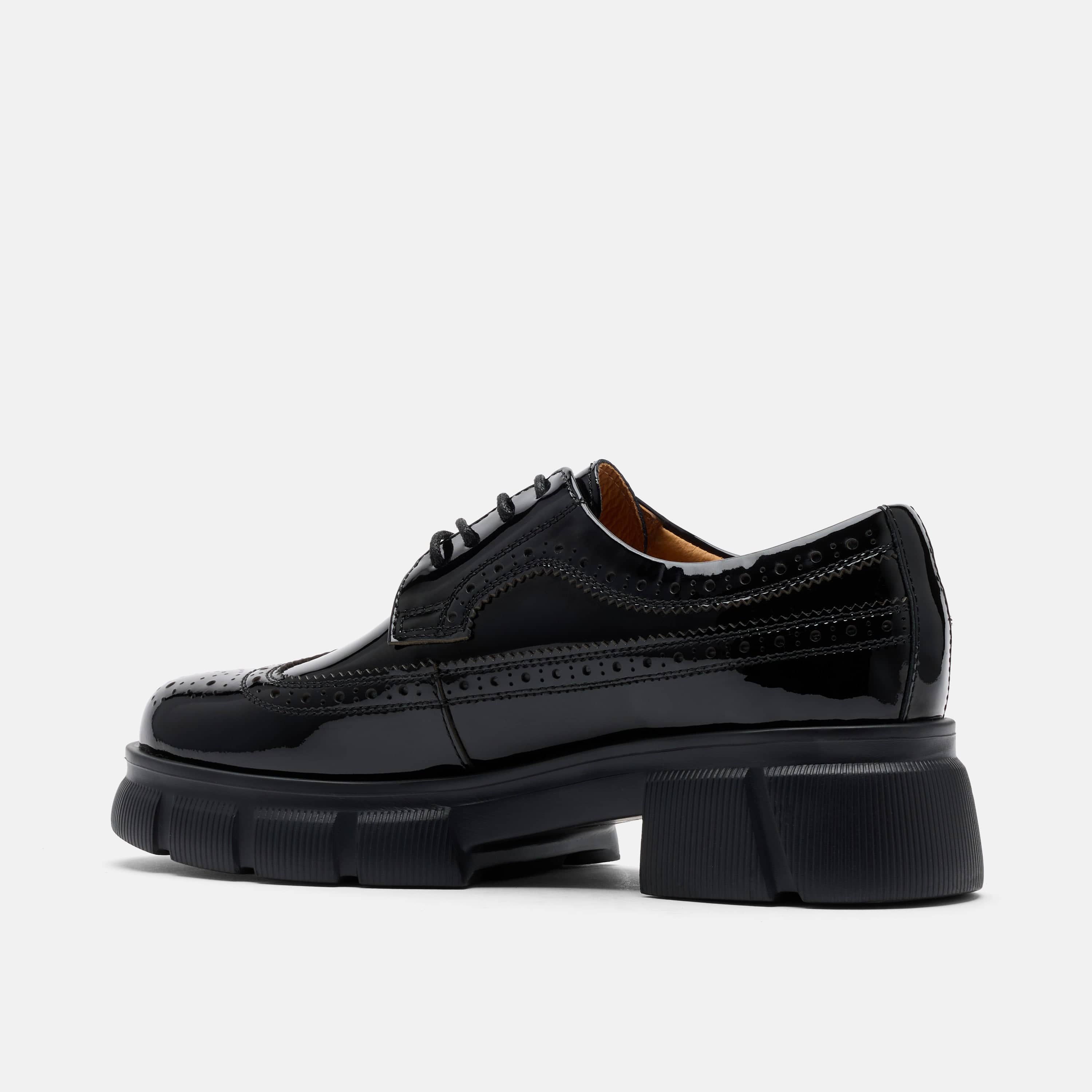 Ms. Alexander Black Patent Leather Lug Wingtip Derby