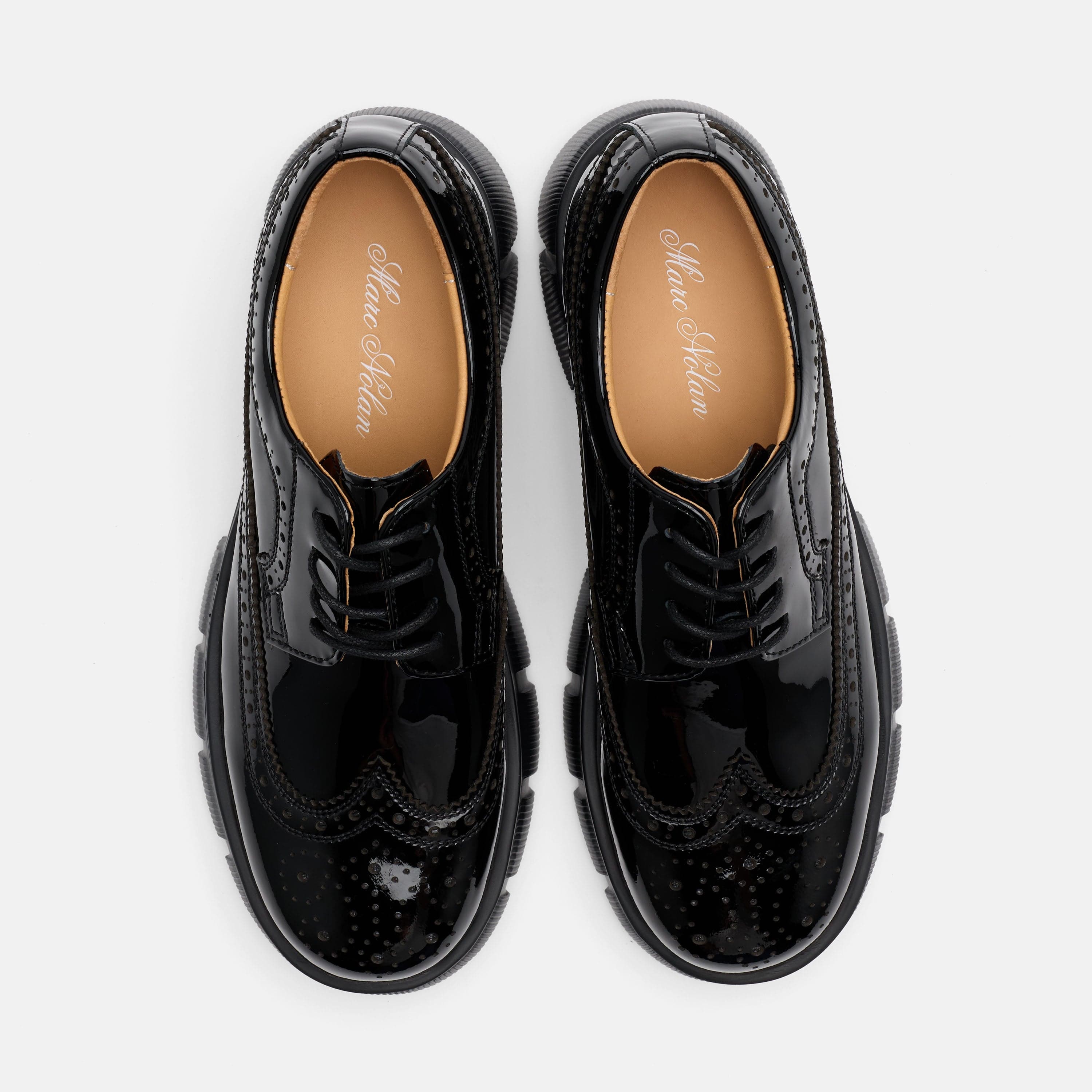 Ms. Alexander Black Patent Leather Lug Wingtip Derby