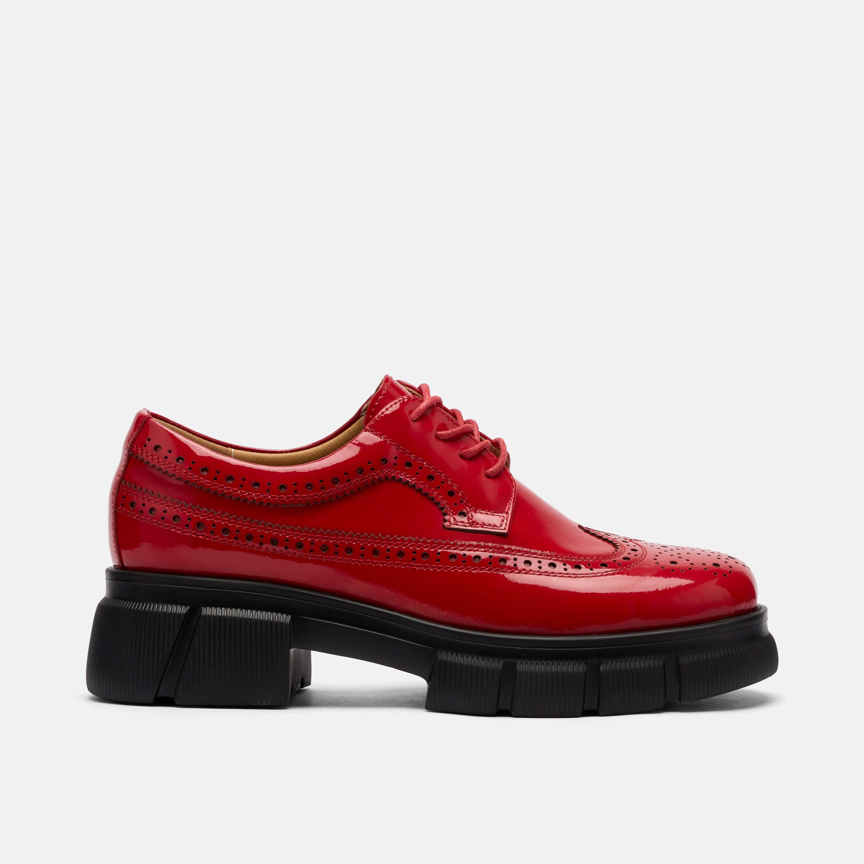 Ms. Alexander Red Patent Leather Lug Wingtip Derby
