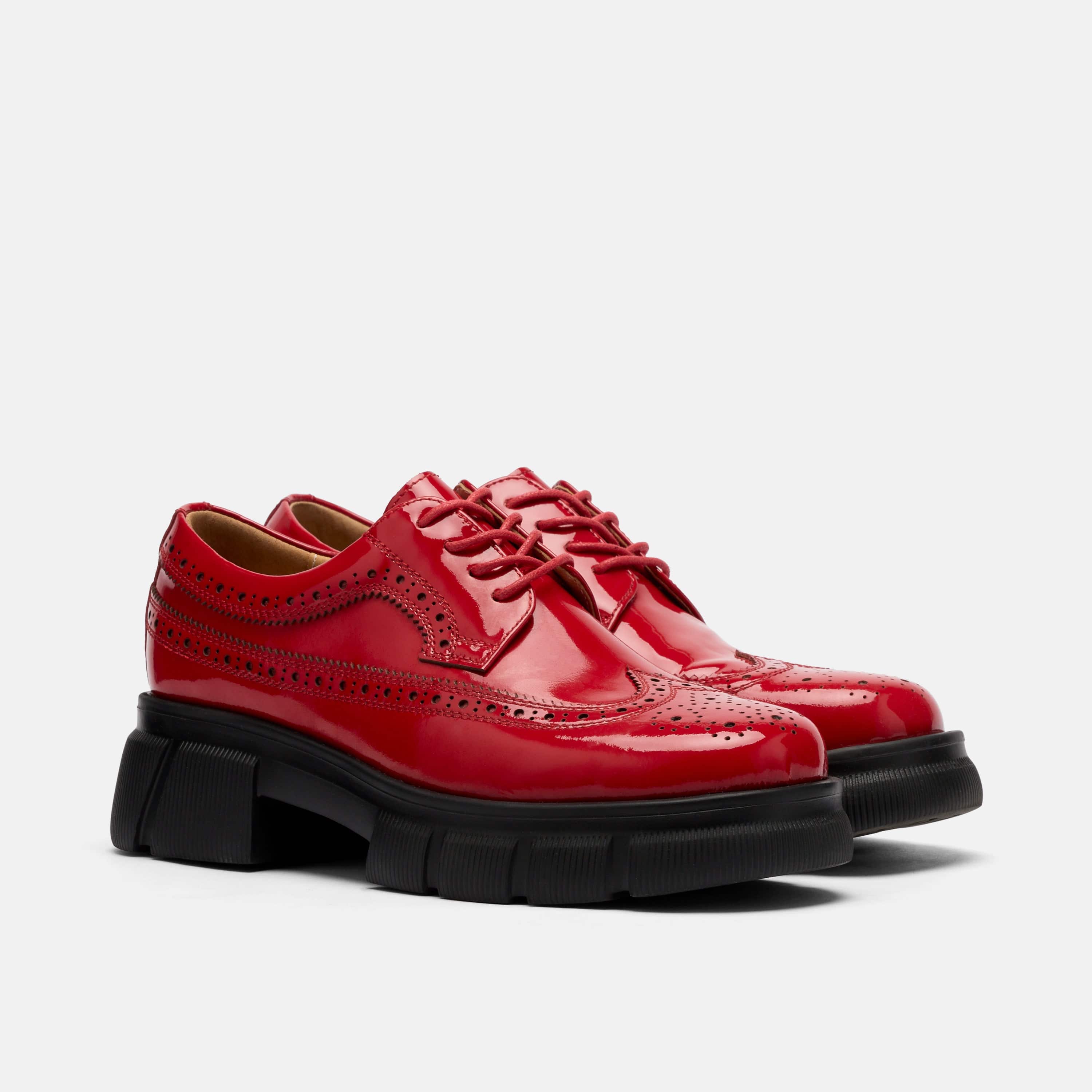 Ms. Alexander Red Patent Leather Lug Wingtip Derby