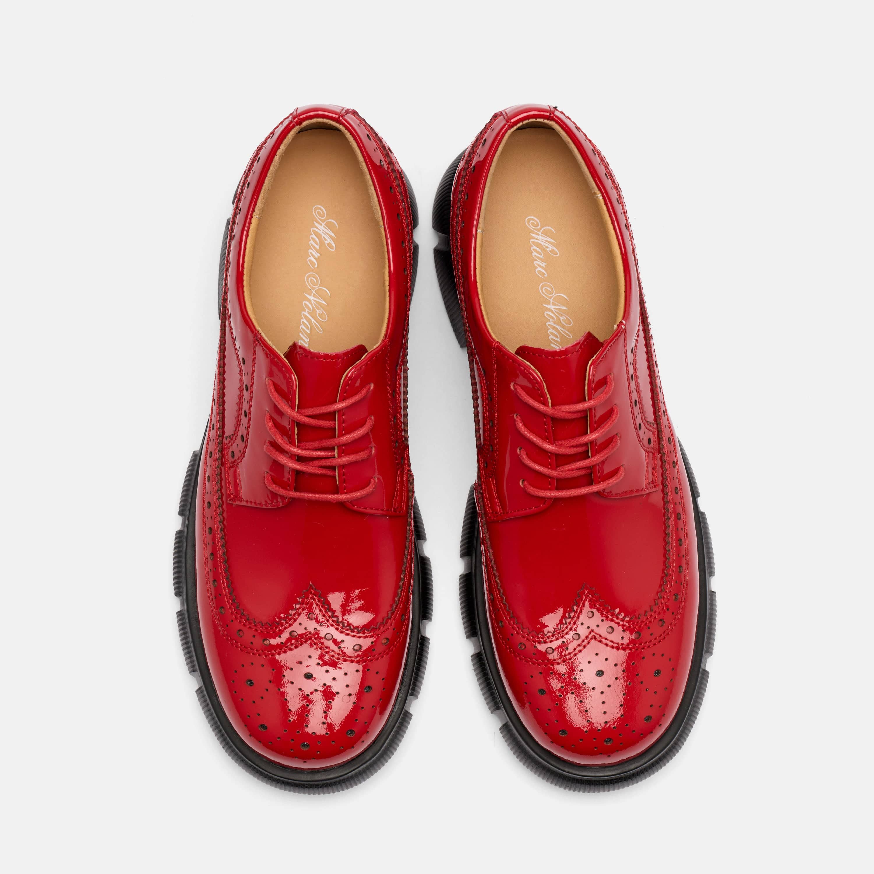 Ms. Alexander Red Patent Leather Lug Wingtip Derby