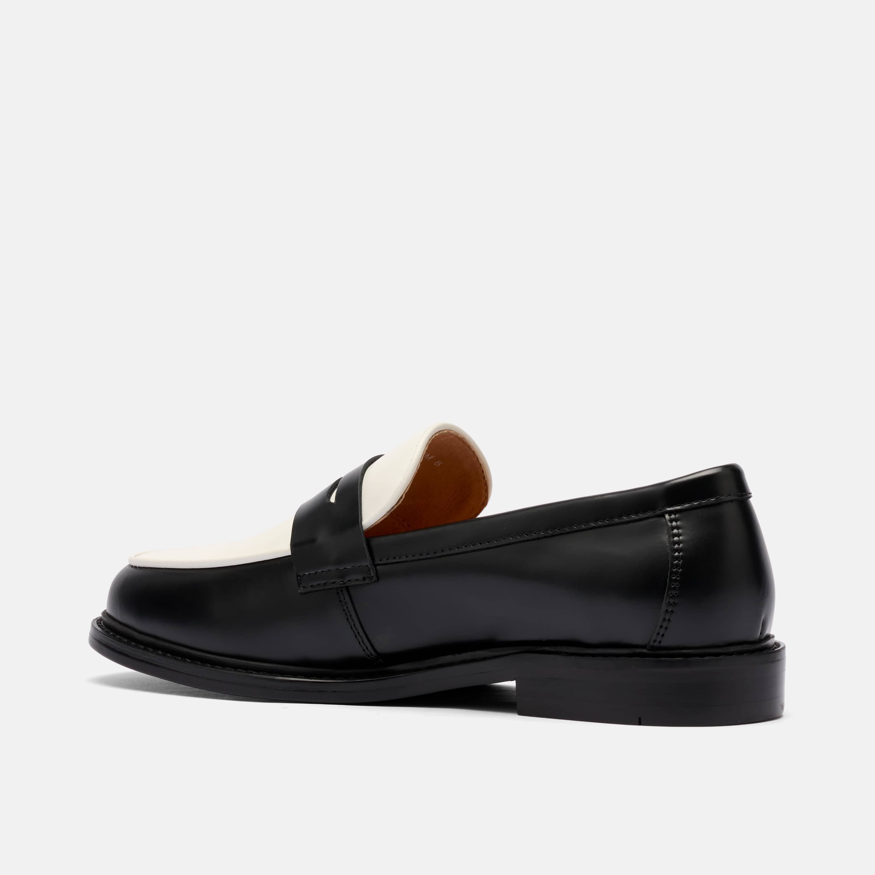 Ms. Calum Black/White Calf Leather Penny Loafers