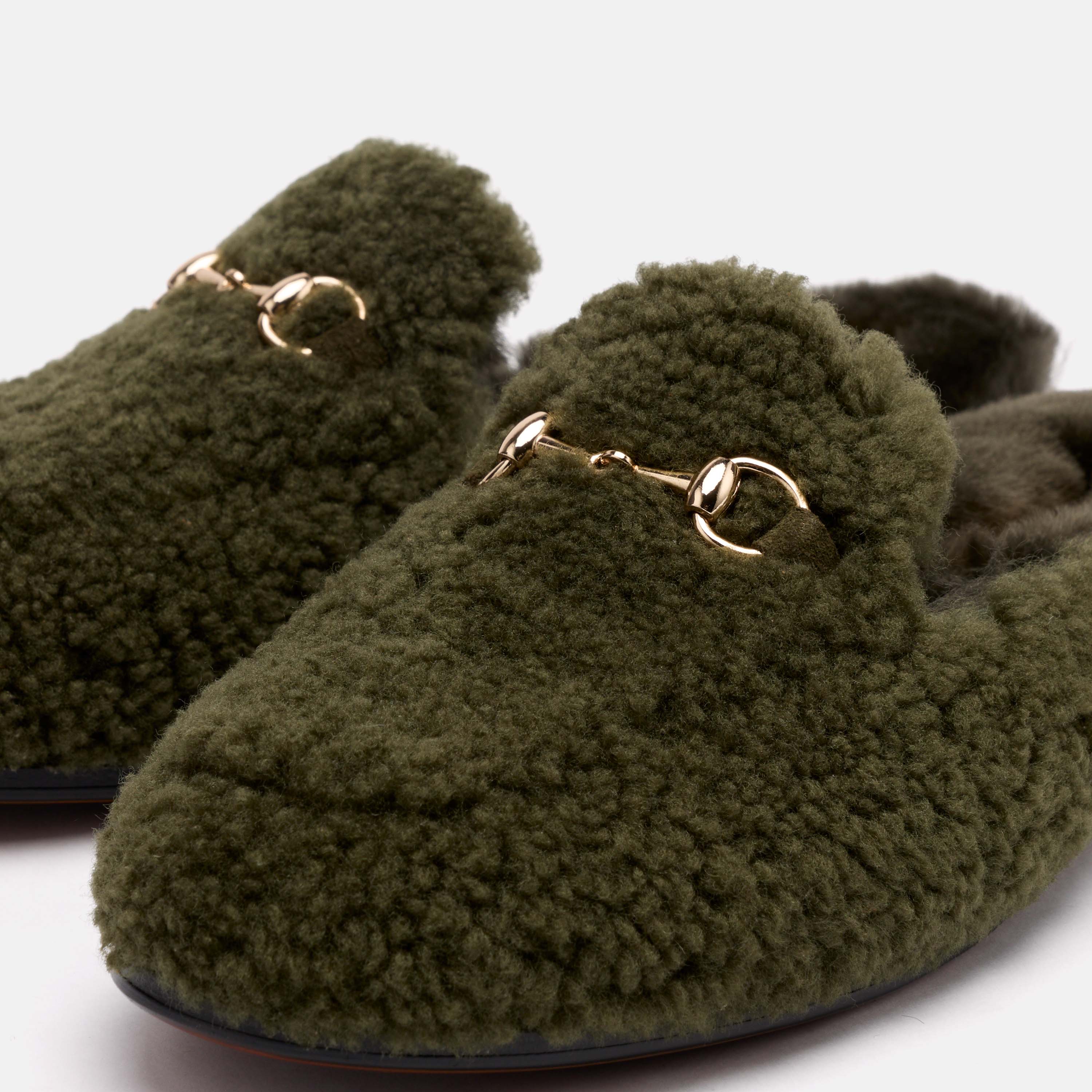 Ms. Del Sol Dark Green Sherpa Bit Loafer Mule