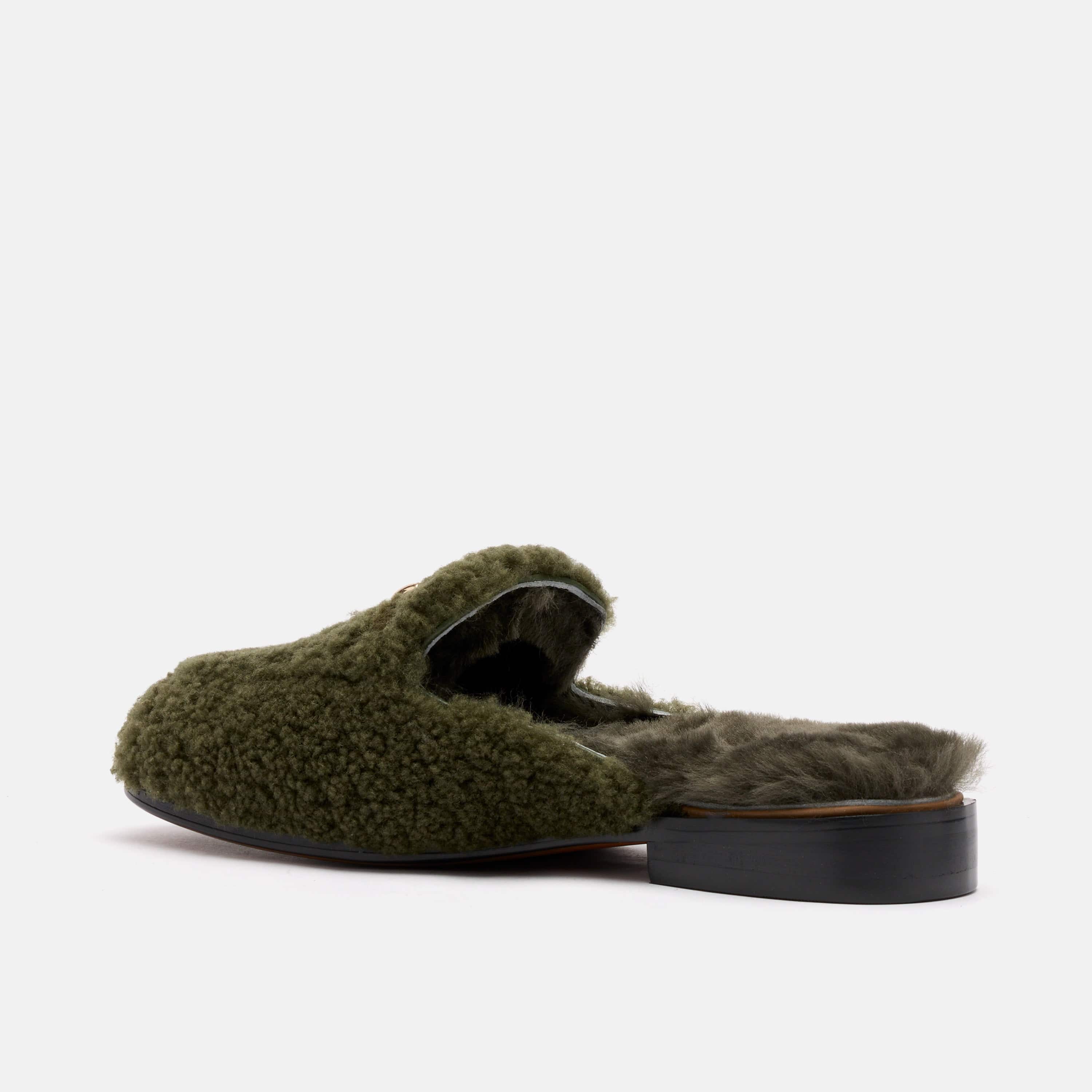 Ms. Del Sol Dark Green Sherpa Bit Loafer Mule