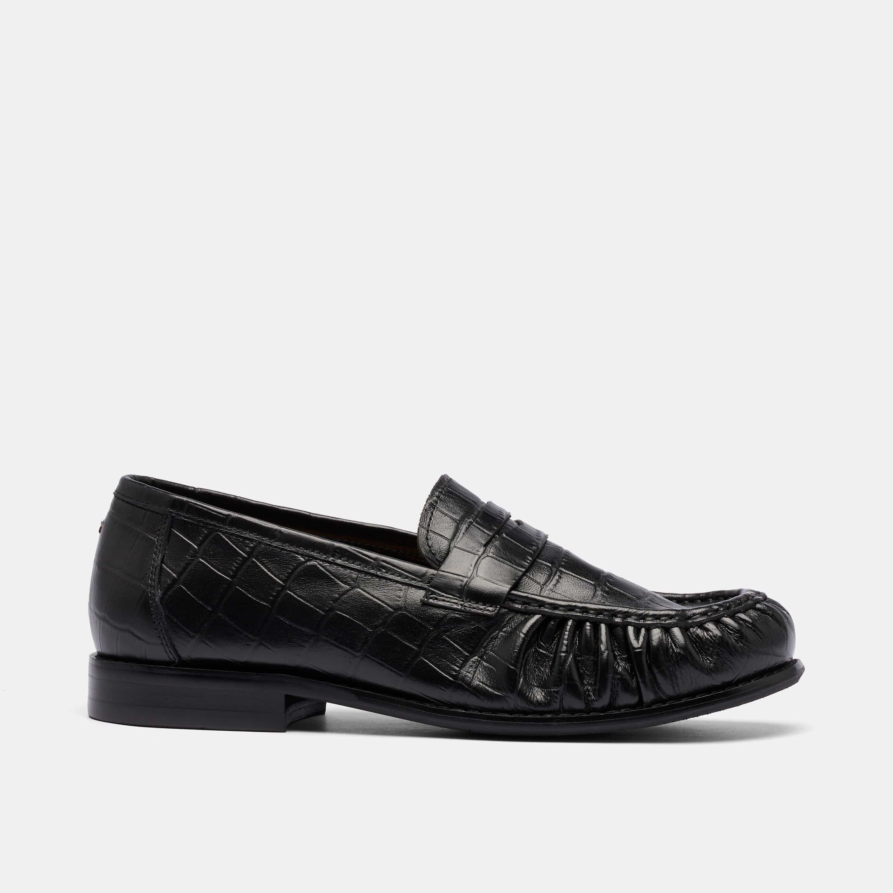 Ms. Kennedy Black Croc Pleated Penny Loafer