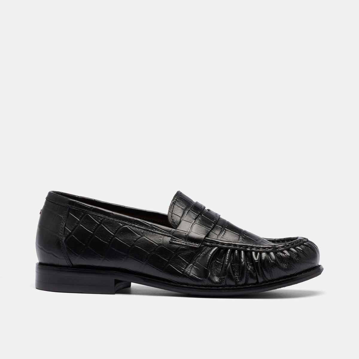 Ms. Kennedy Black Croc Pleated Penny Loafer
