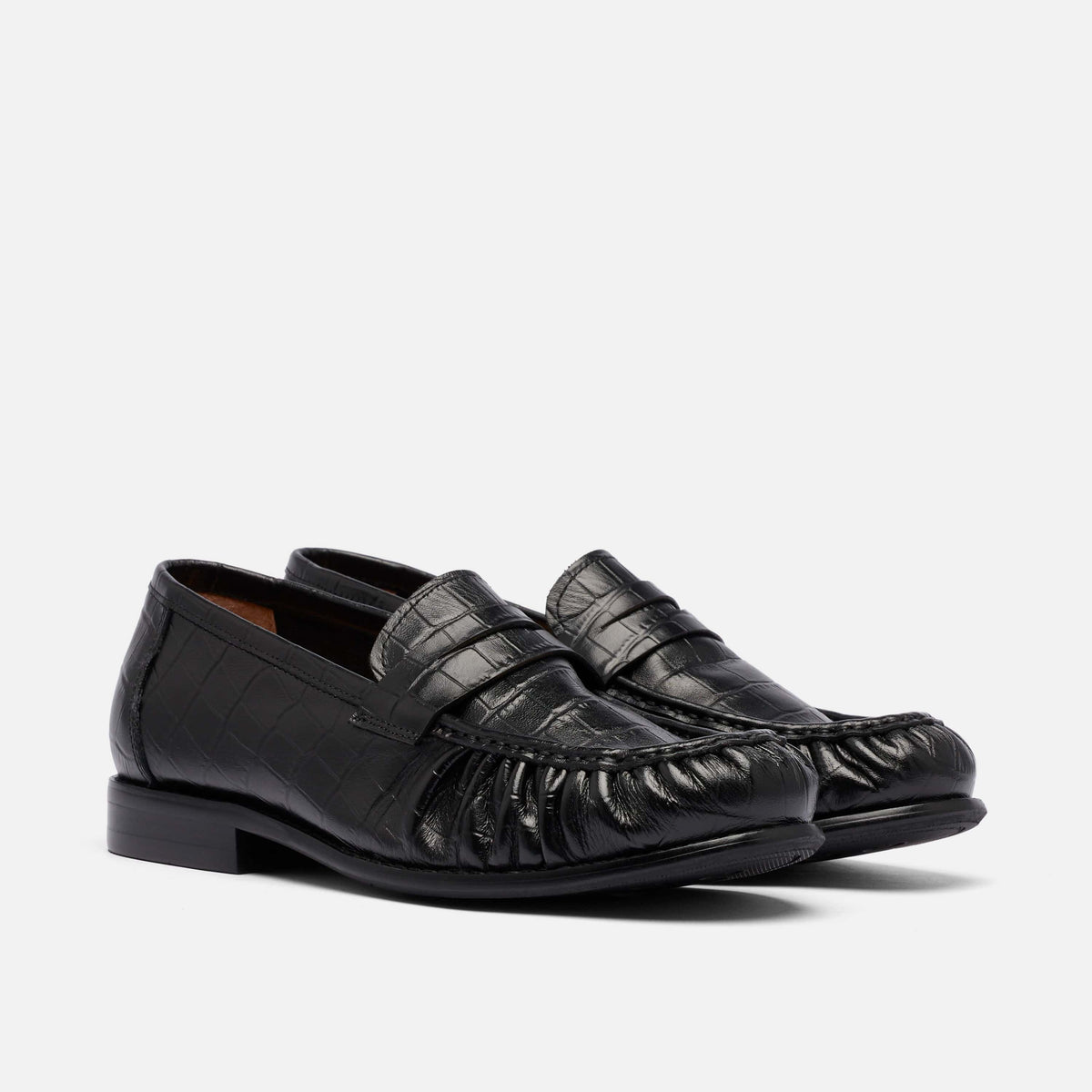 Ms. Kennedy Black Croc Pleated Penny Loafer