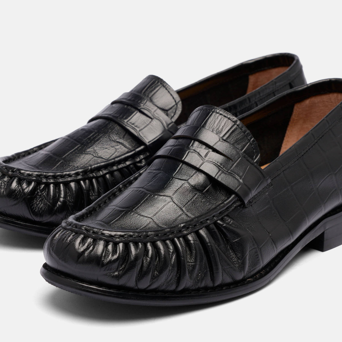 Ms. Kennedy Black Croc Pleated Penny Loafer