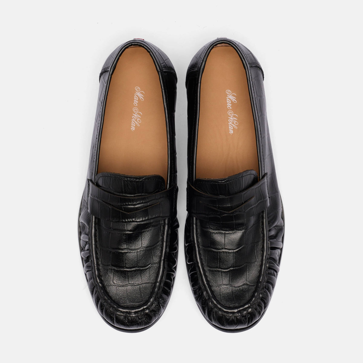 Ms. Kennedy Black Croc Pleated Penny Loafer