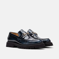 Blake Navy Patent Leather Lug Bit Loafers