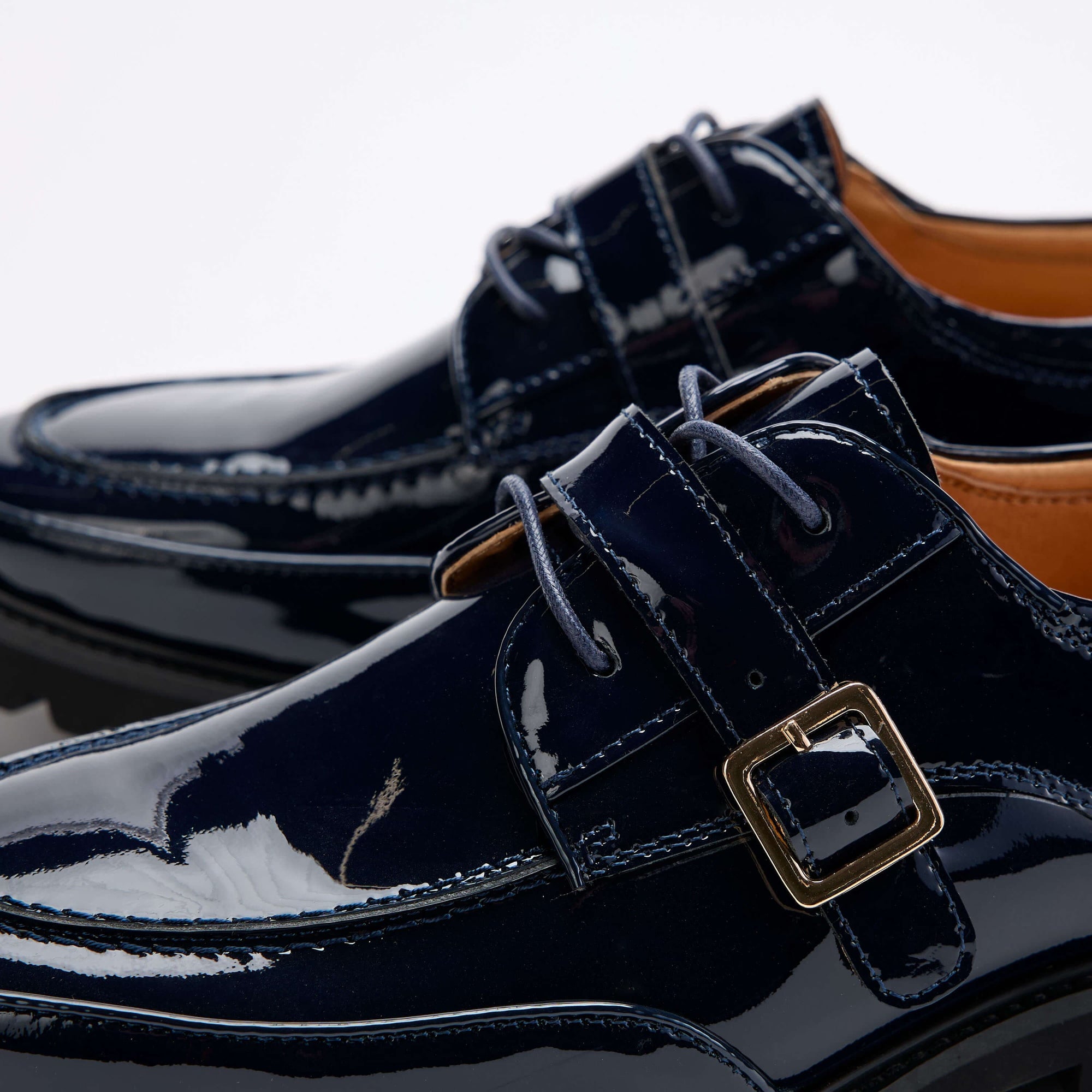 Womens Navy Patent Leather Lug Dress Shoes