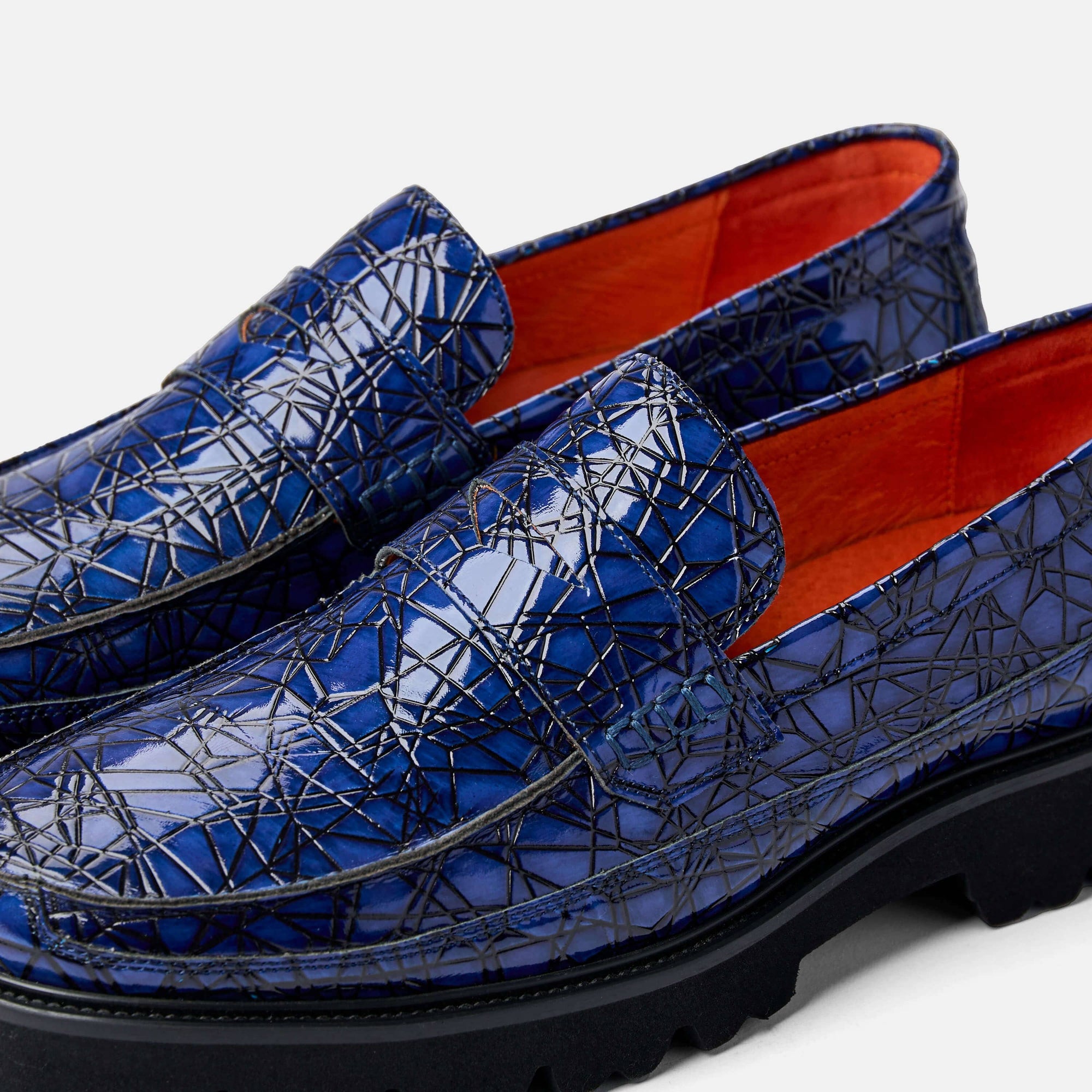 Adler Navy Croc Leather Penny Loafers