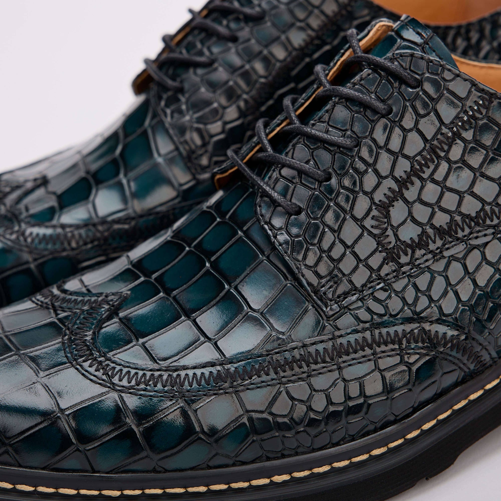 Roman Navy Croc Leather Wingtip Sneakers