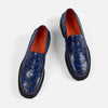 Adler Navy Croc Leather Penny Loafers