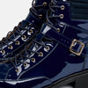 Atlas Navy Patent Leather Strap Boots