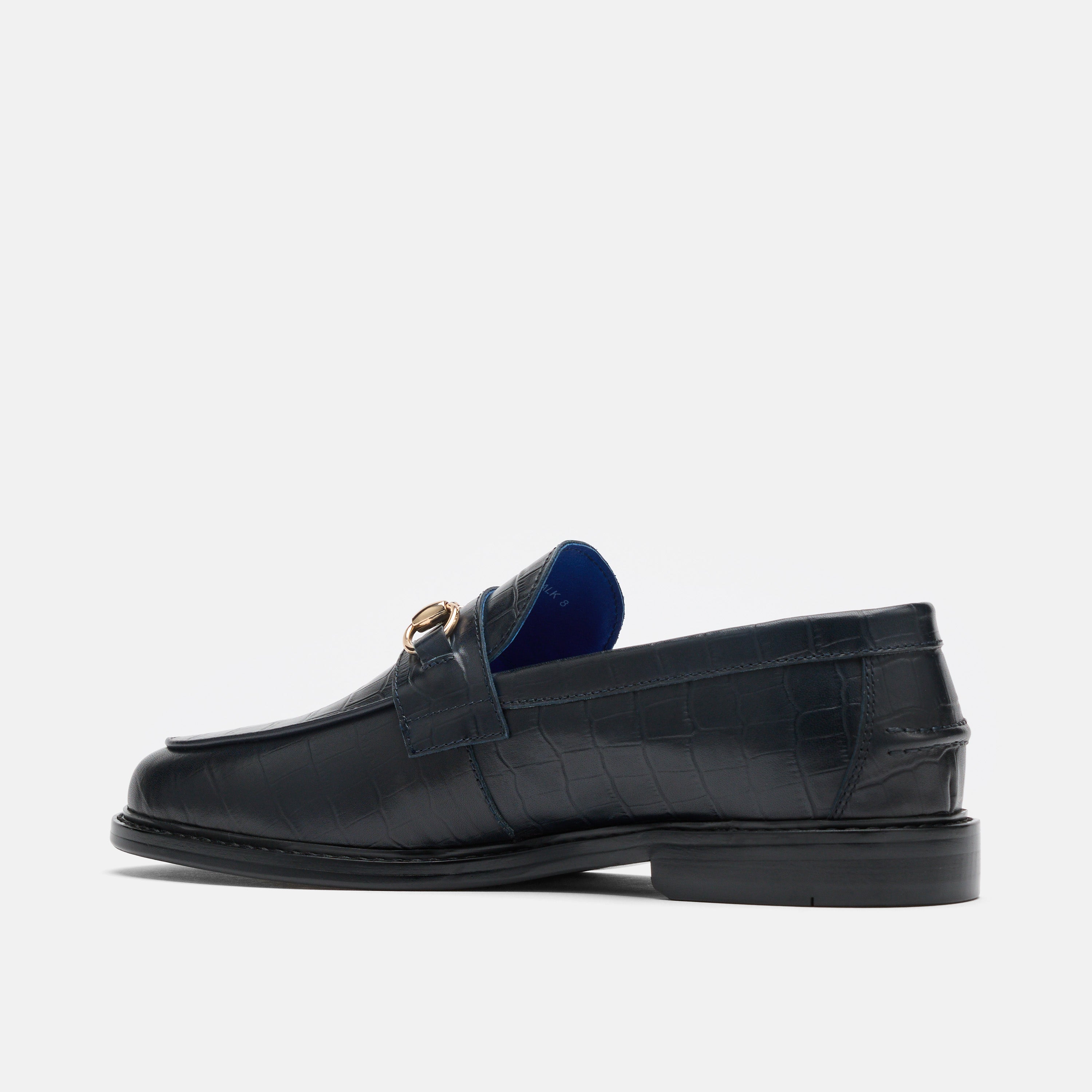 Boardwalk Navy Croc Leather Horse-Bit Loafers